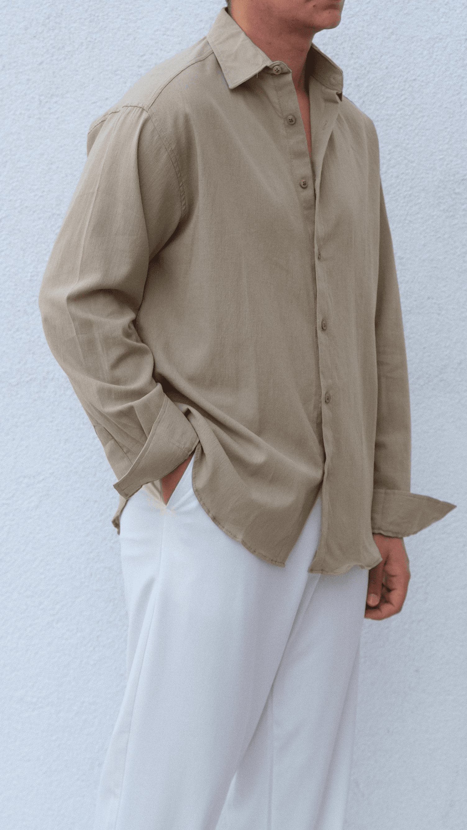 Haki Oversize Krinkıl  Gömlek