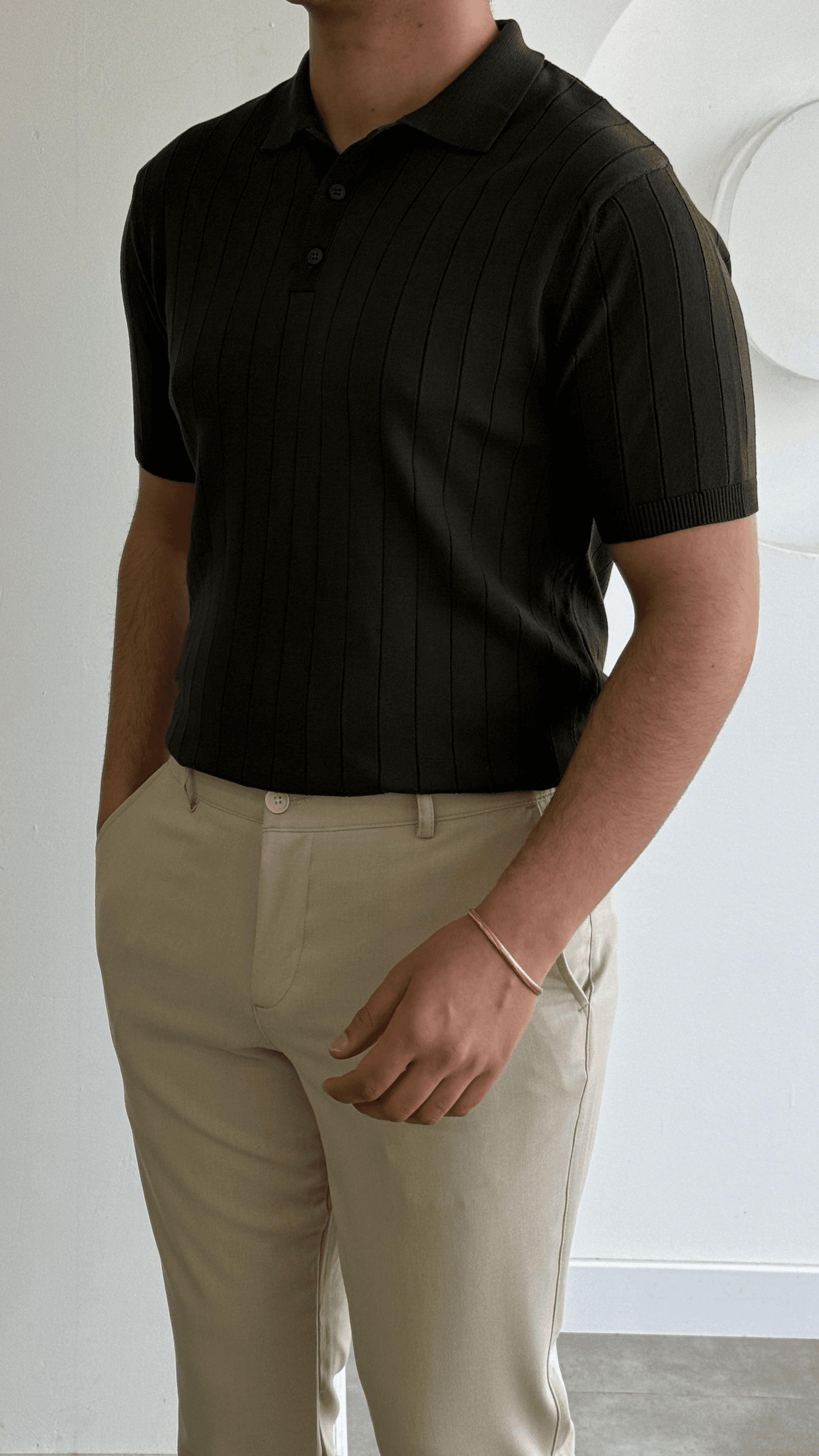 Haki Şeritli Polo Yaka Triko