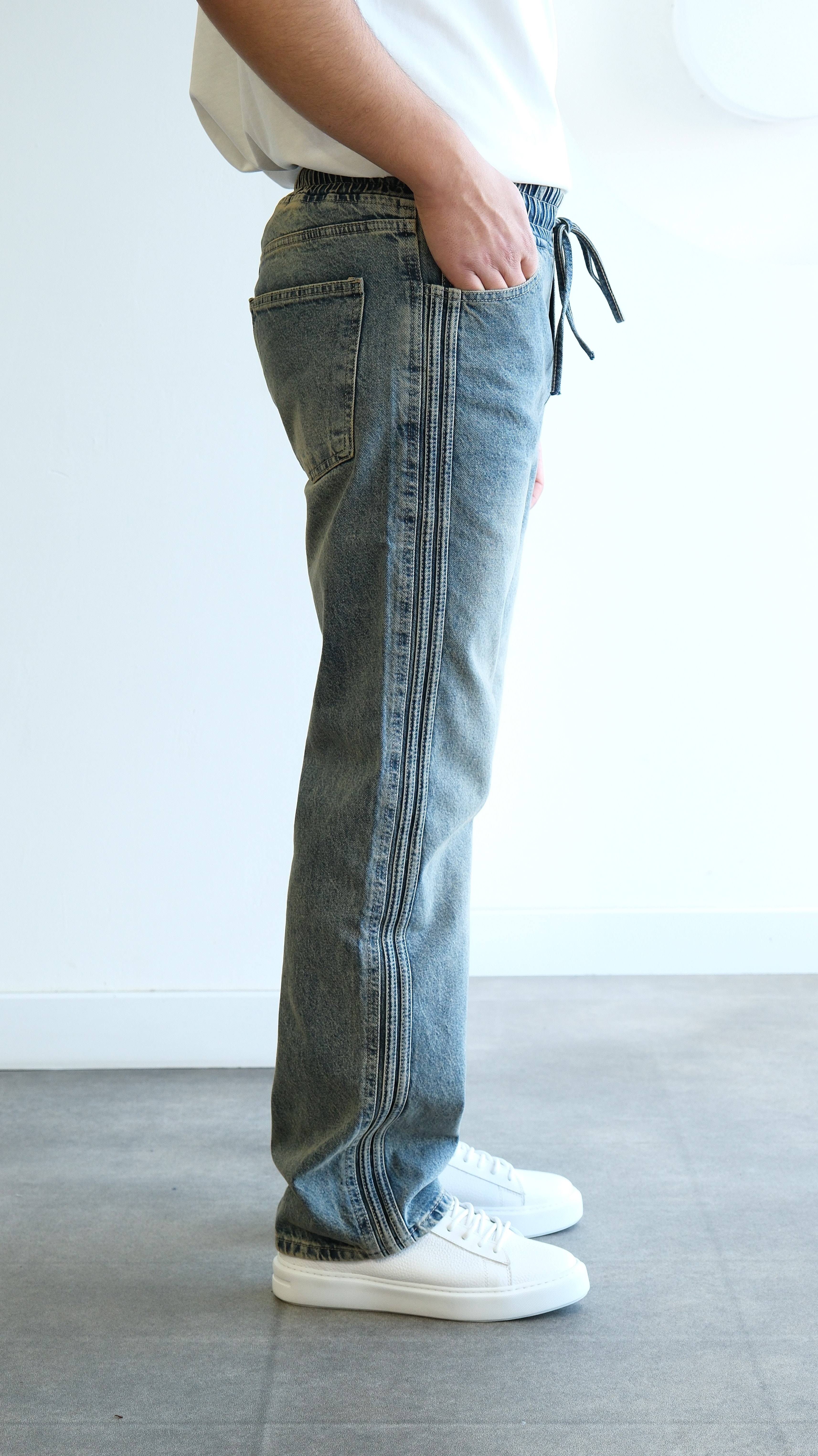 Soluk Efektli Baggy Belden Bağlamalı Jean Pantolon