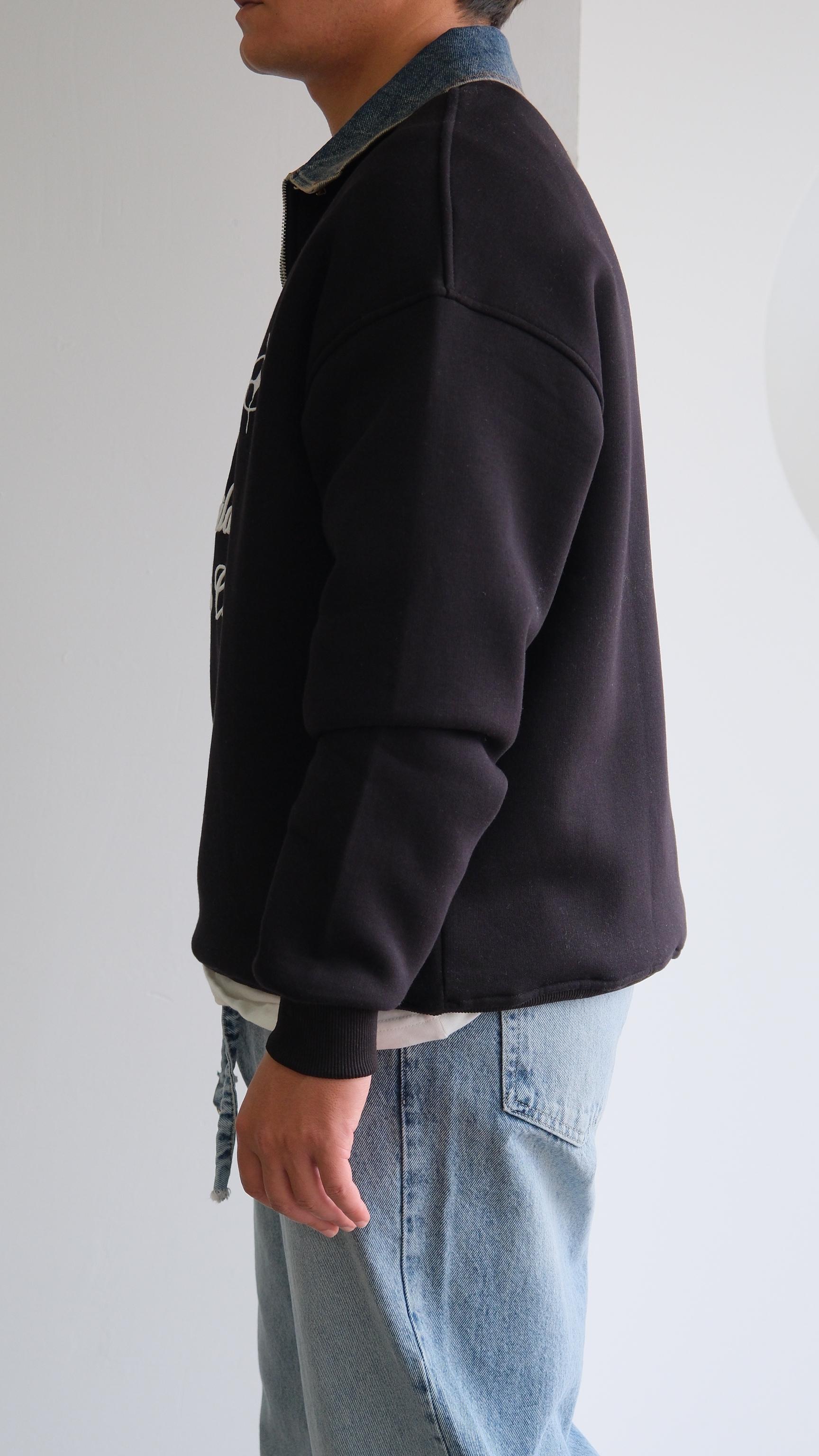 Fermuarlı Kot Polo Yaka Siyah Sweat