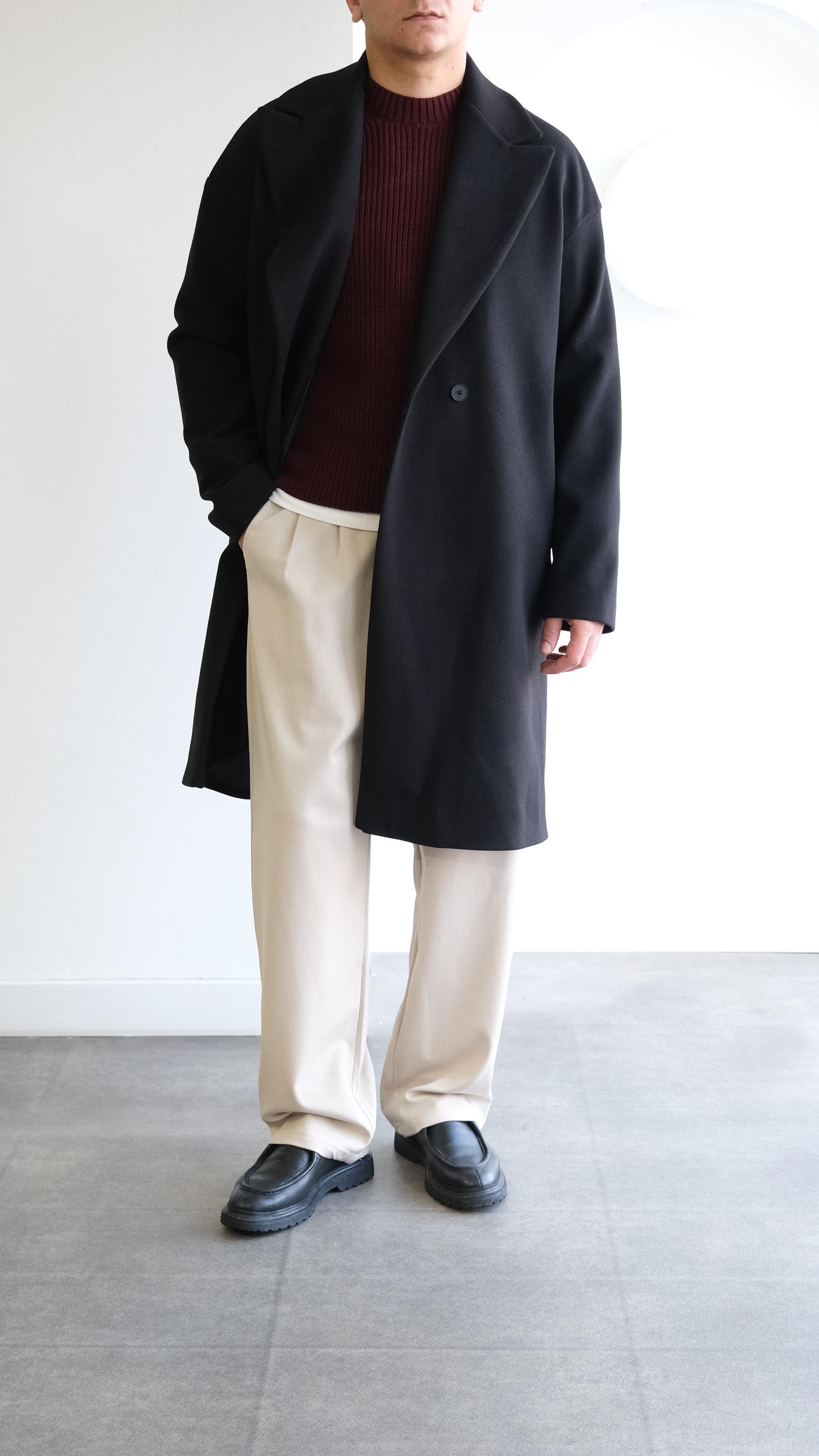 Siyah Kruvaze Kaşe Kaban