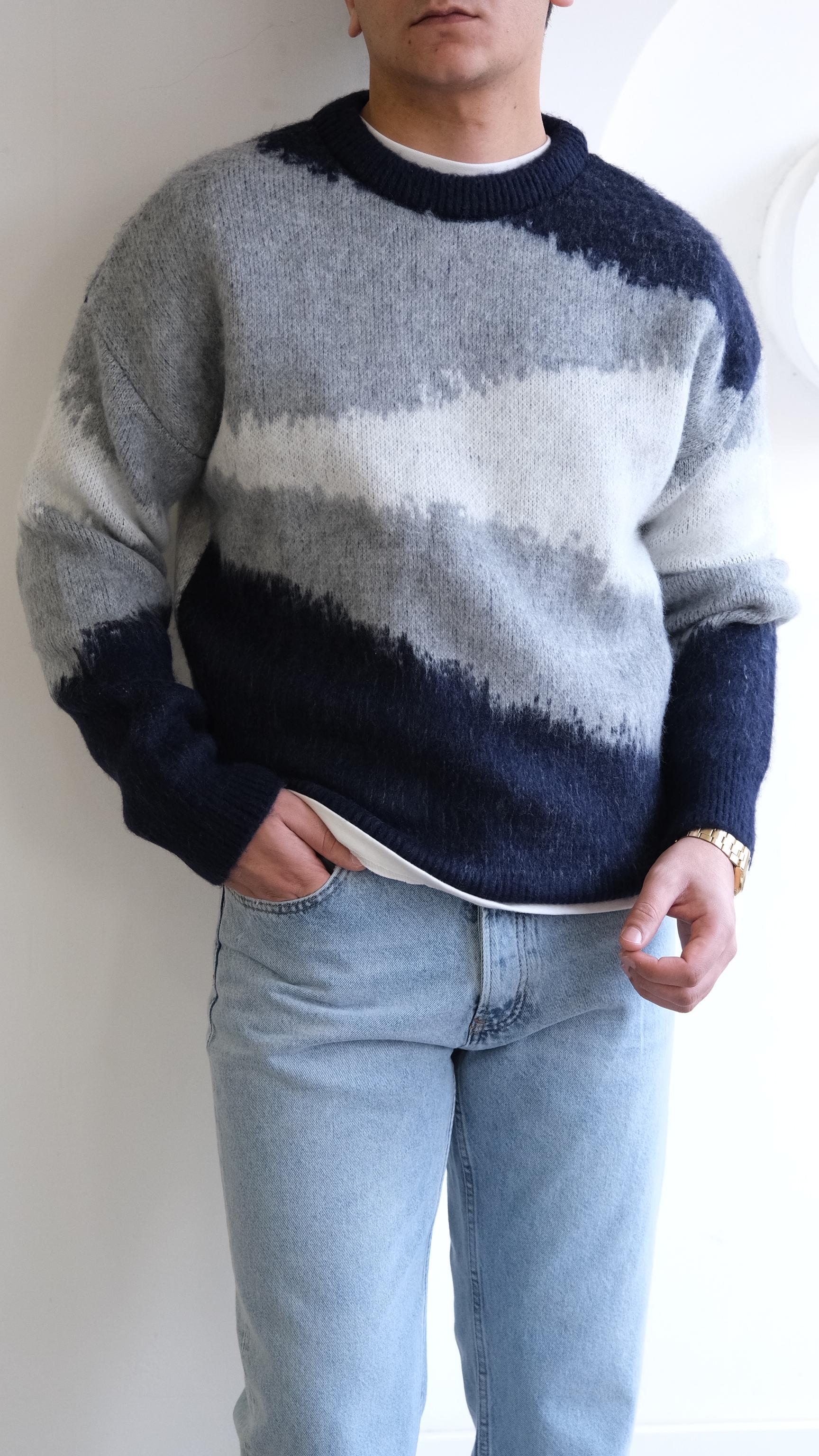 Lacivert Desenli Yün Görünümlü Kazak