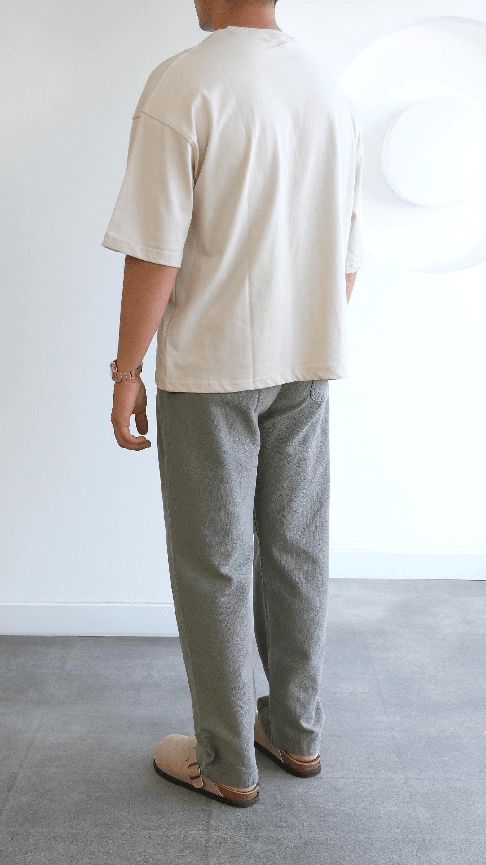 Ekru Crop Fıt Basıc Tshirt
