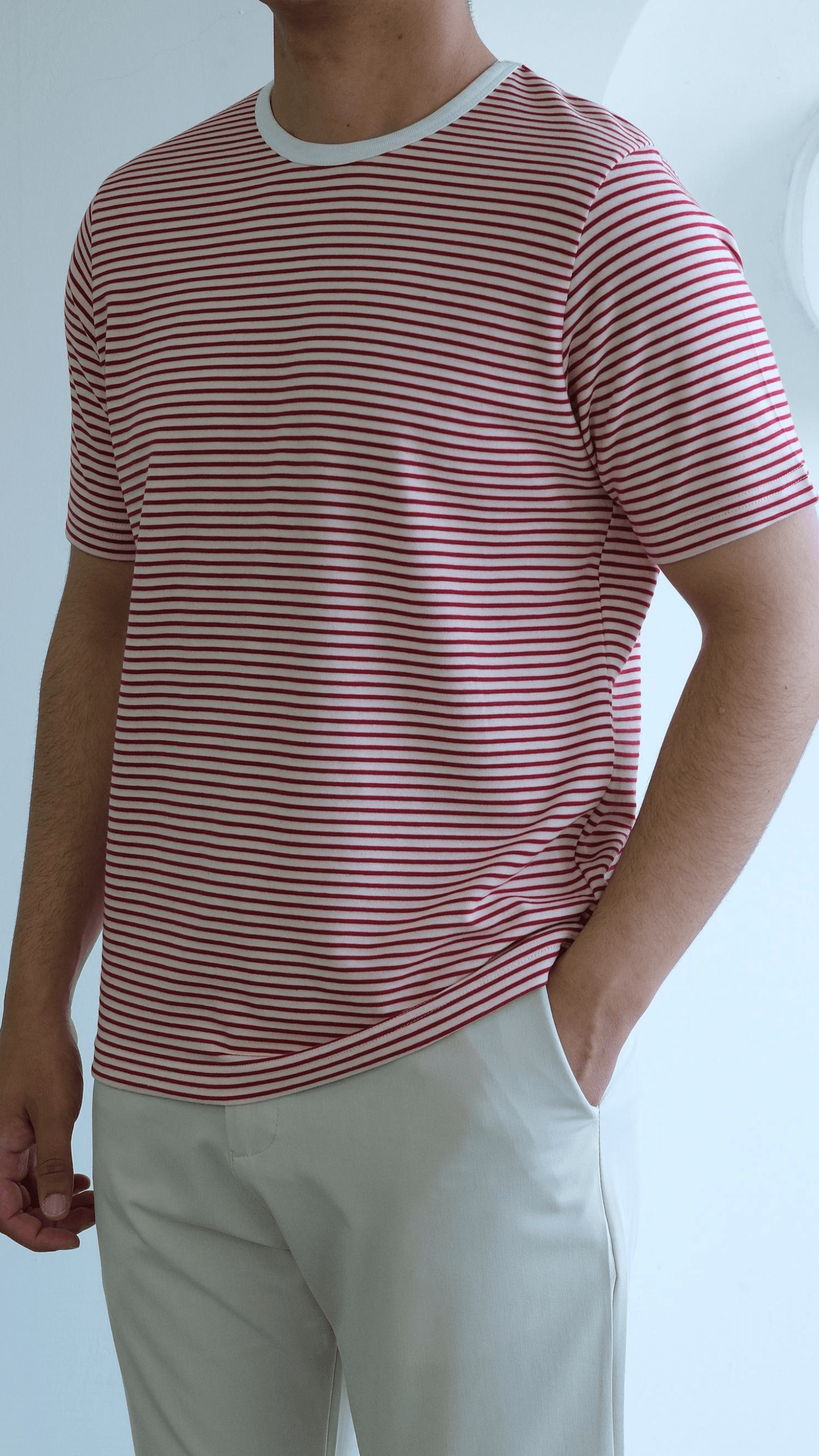 Kırmızı Şeritli Basıc Tshirt
