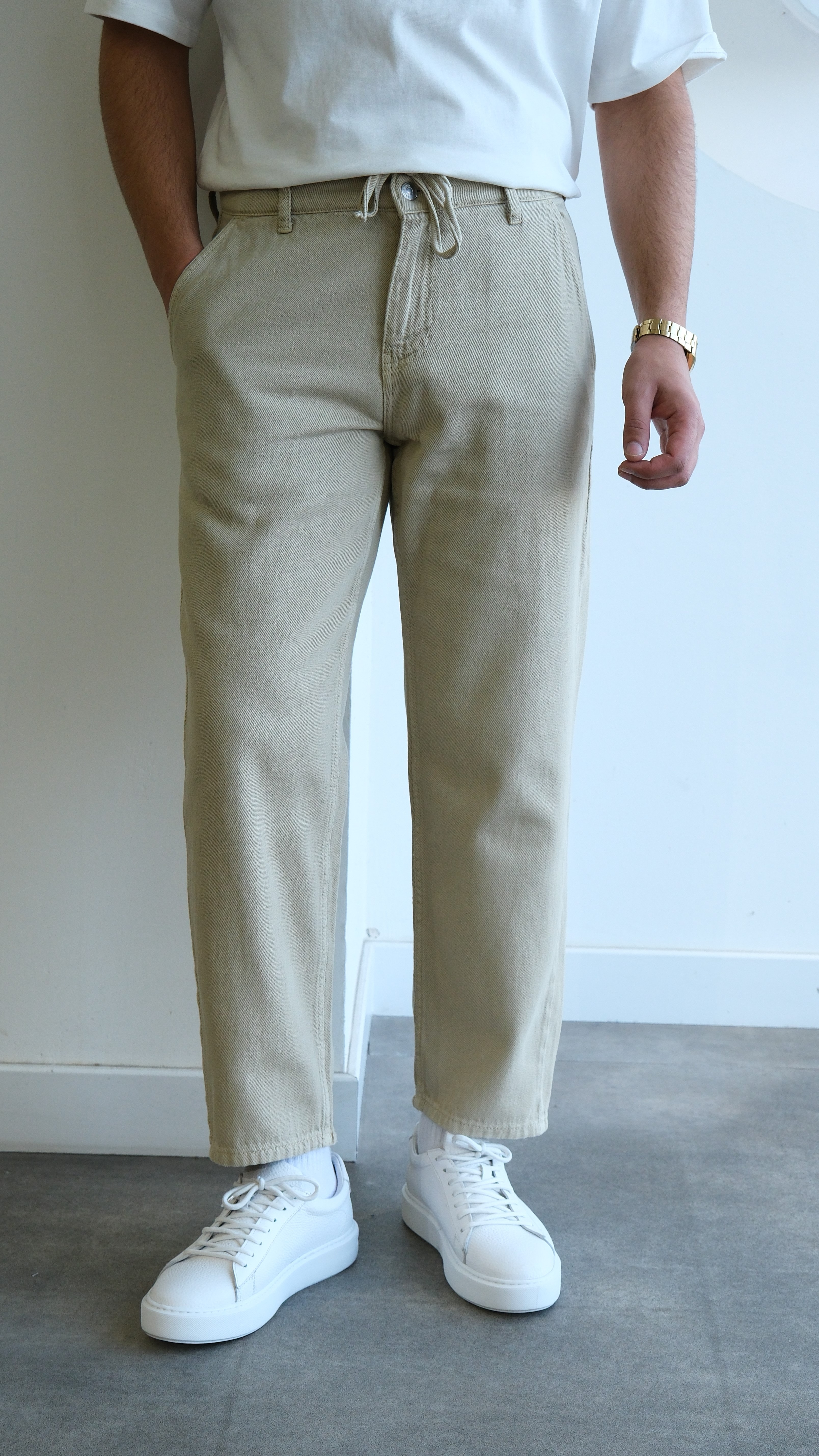 Açık Haki Boyfriend Gabardin Pantolon