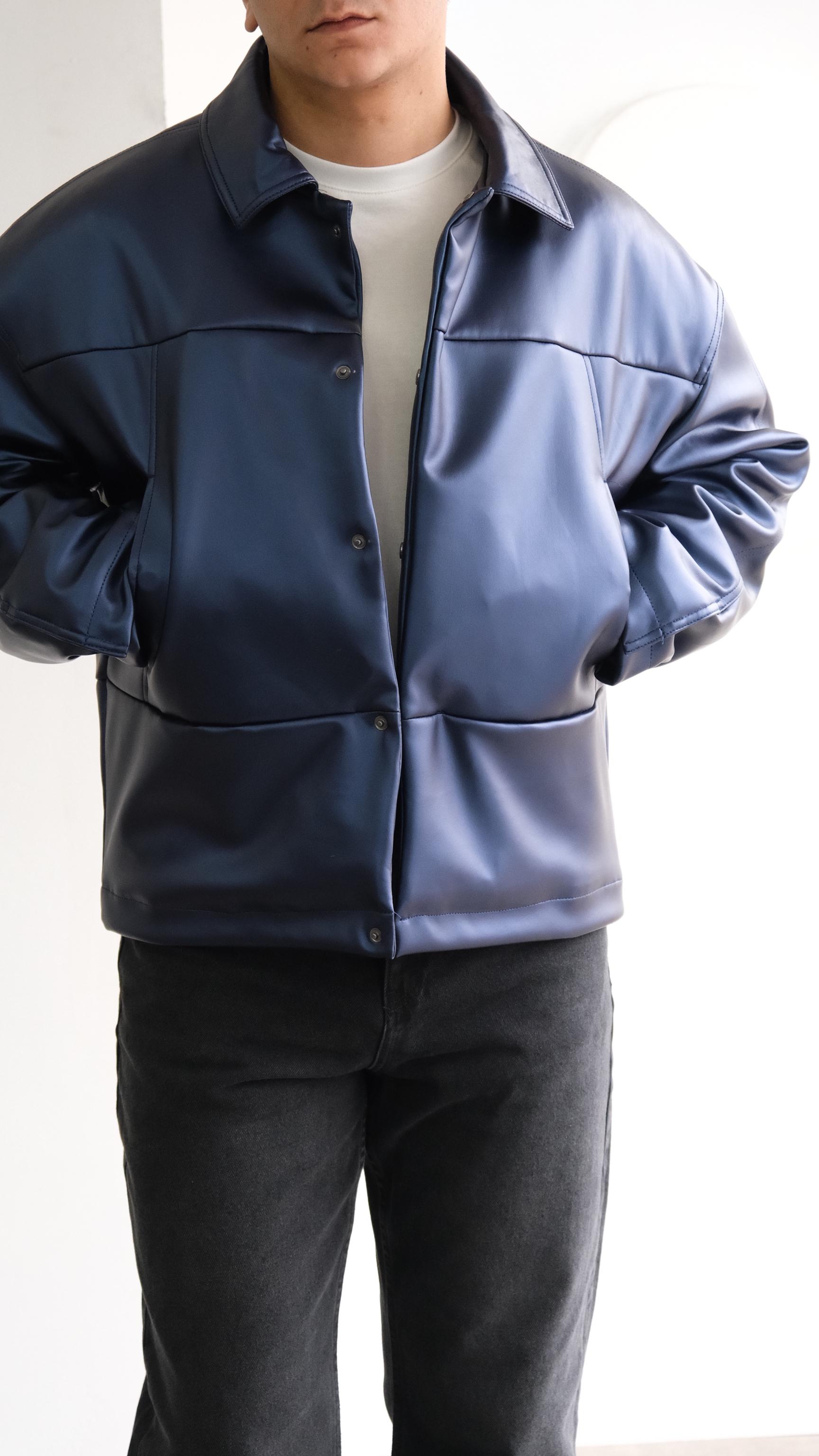 Metalik Mavi Dolgulu Ceket