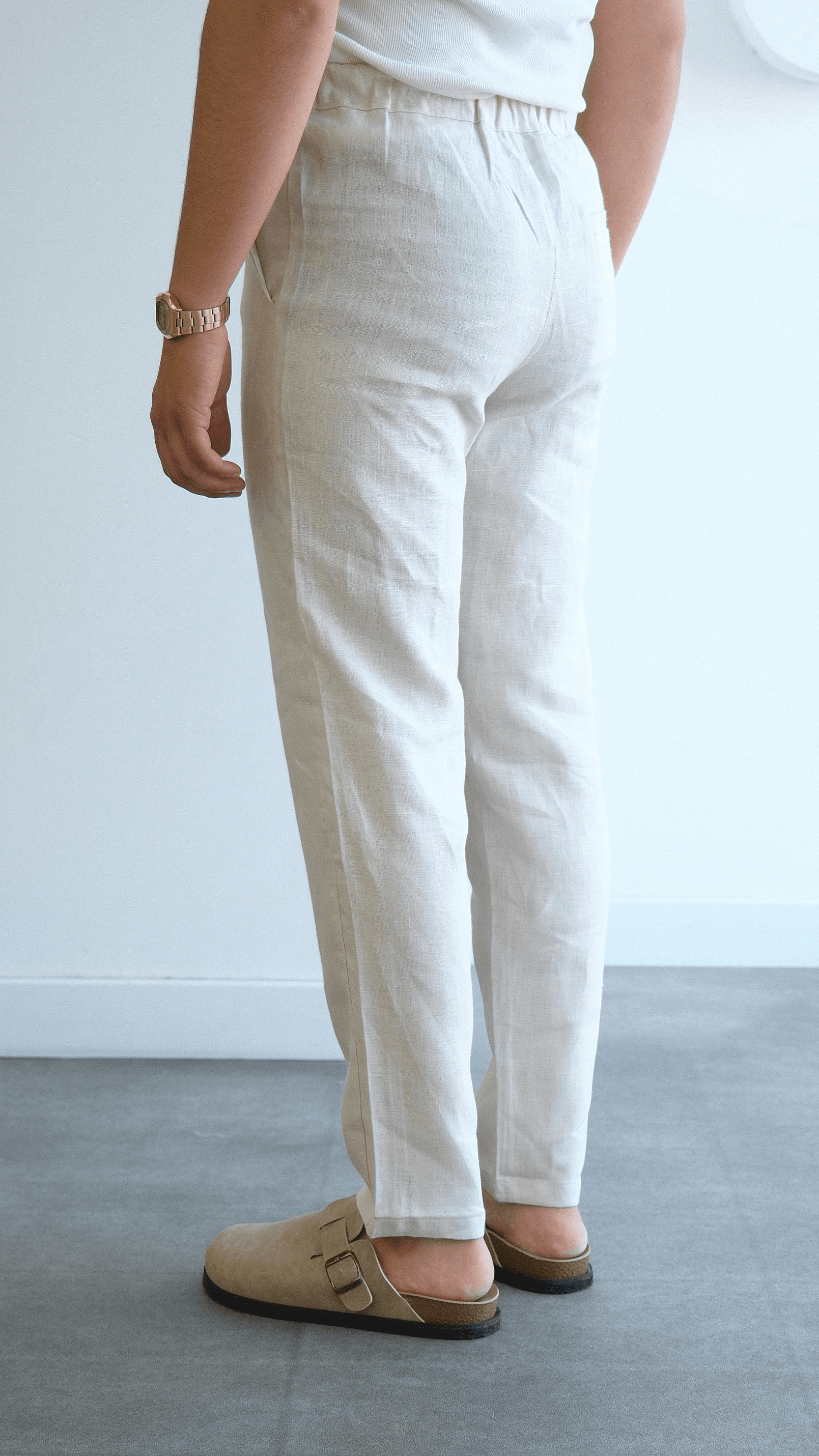 Regular Fit Ekru Keten Pantolon