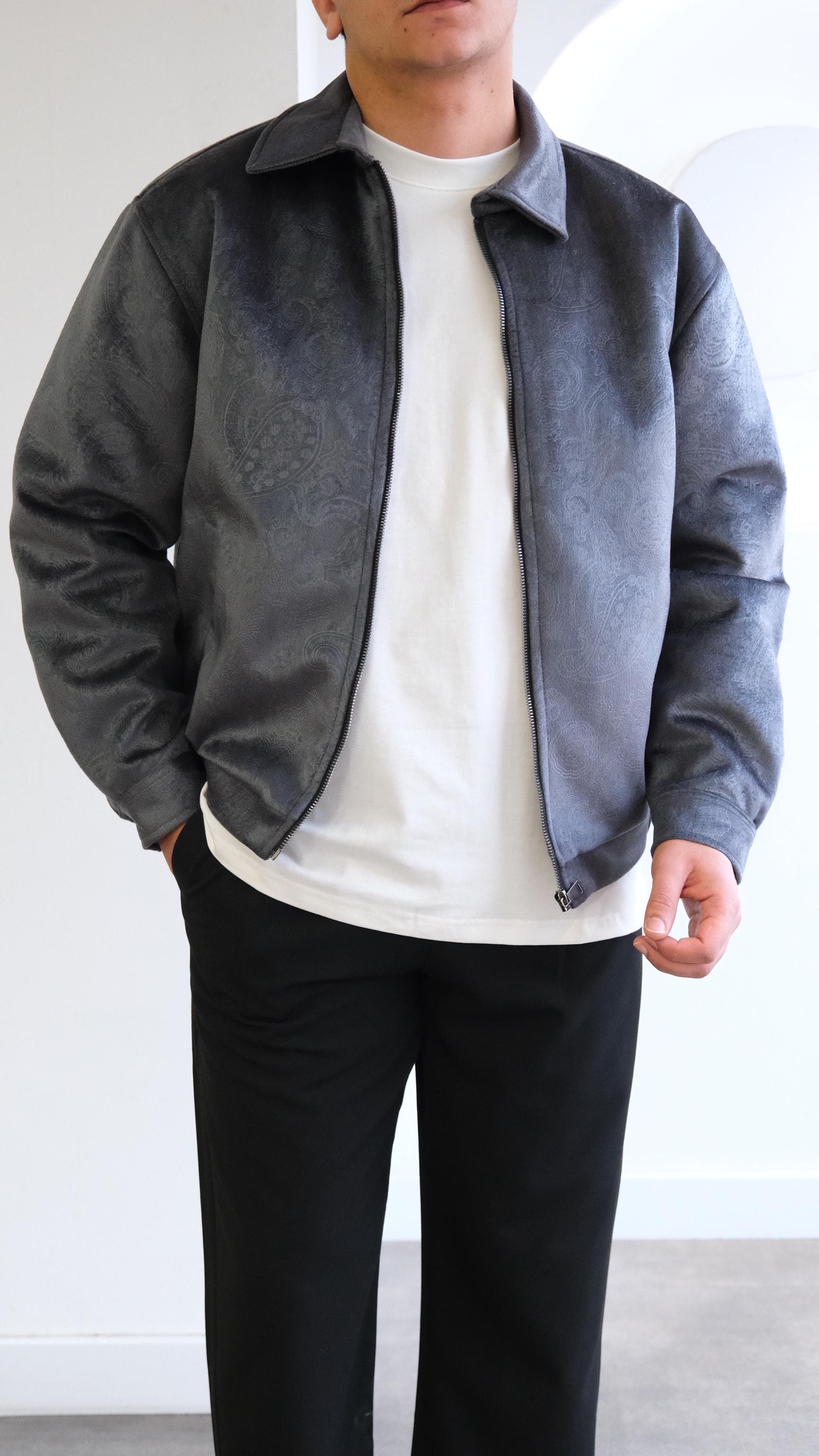 Velvet Kadife Şal Desenli Gri Ceket