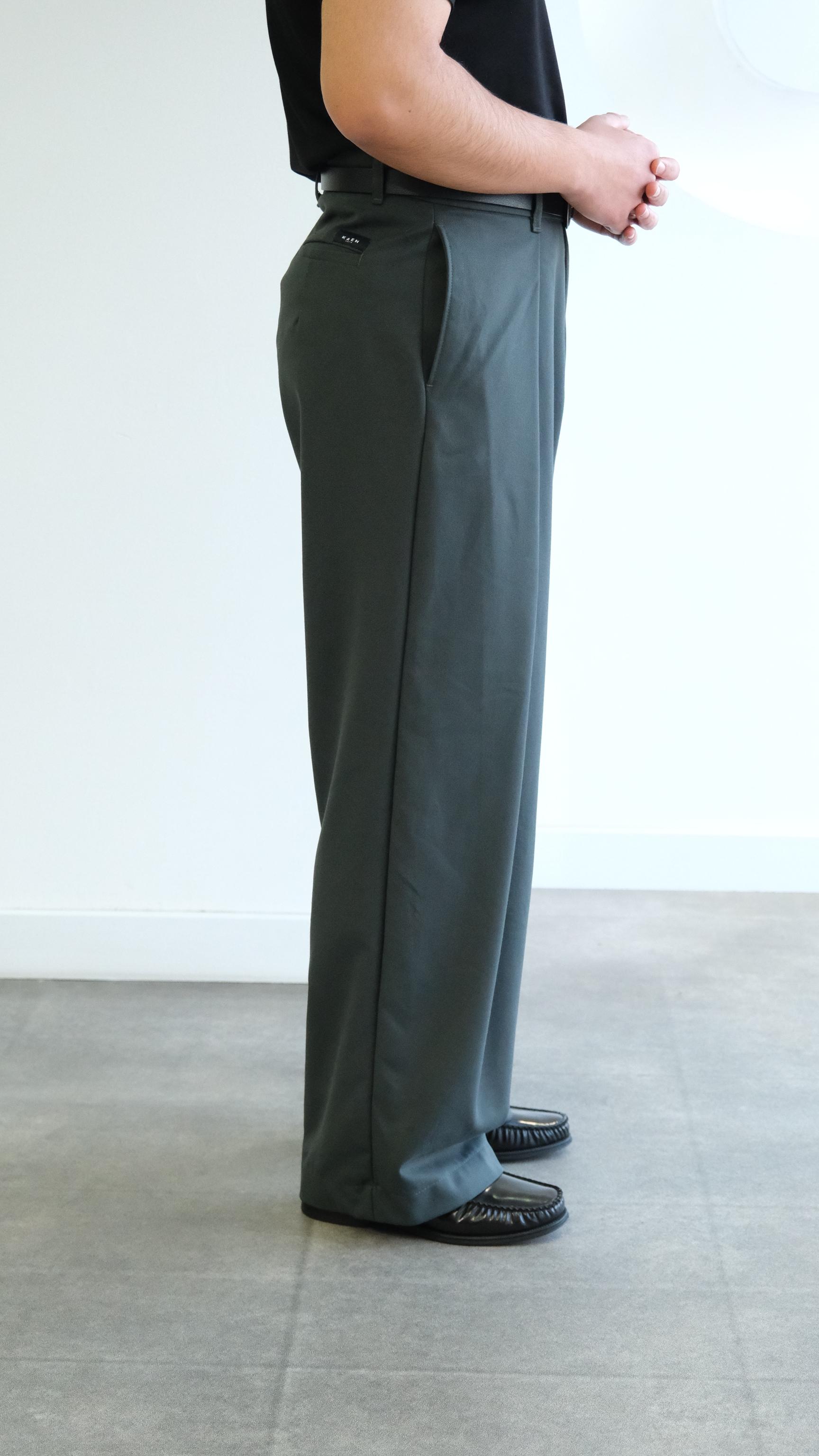 Petrol Yeşili Pileli Baggy Kumaş Pantolon