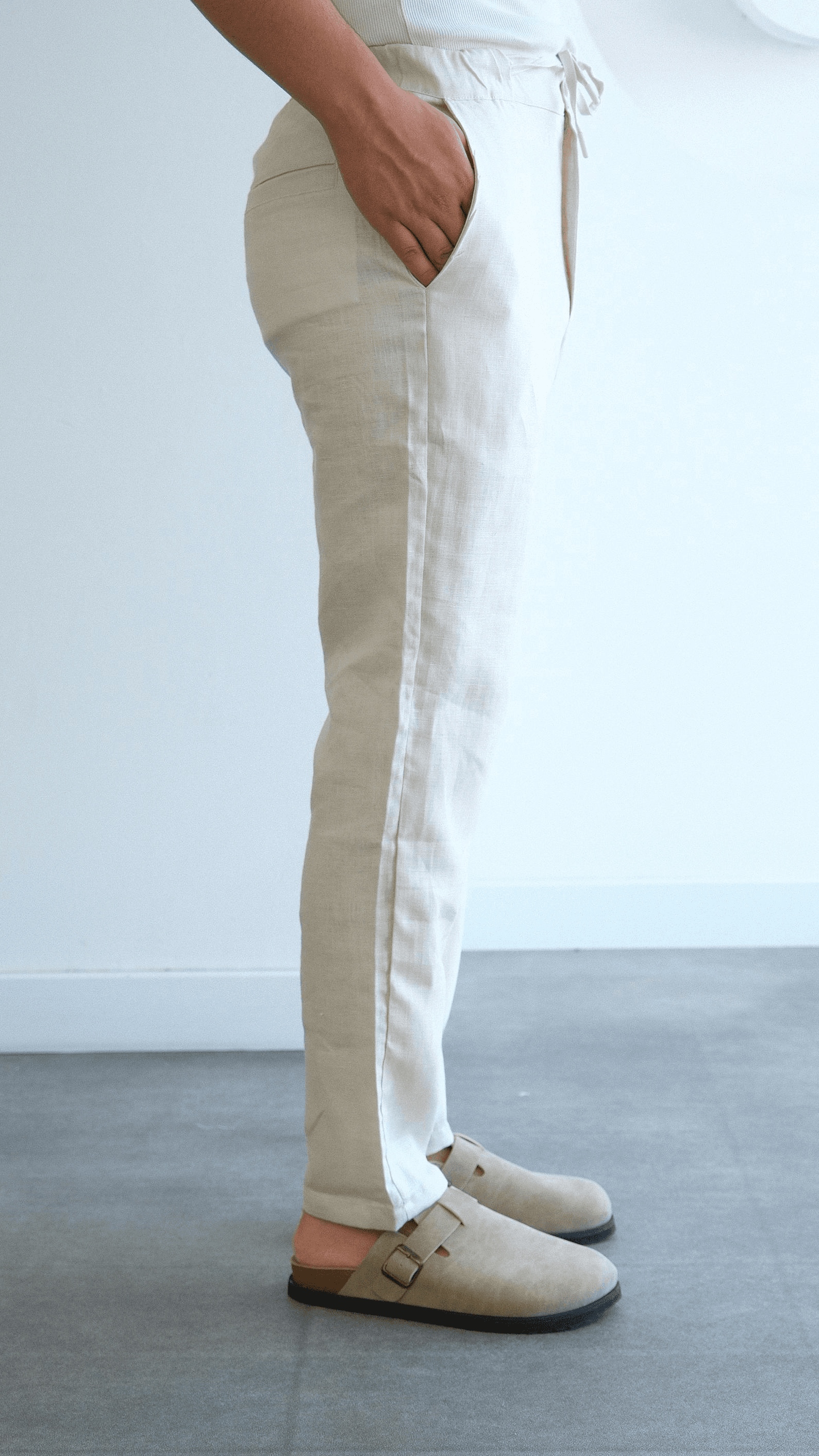 Regular Fit Ekru Keten Pantolon