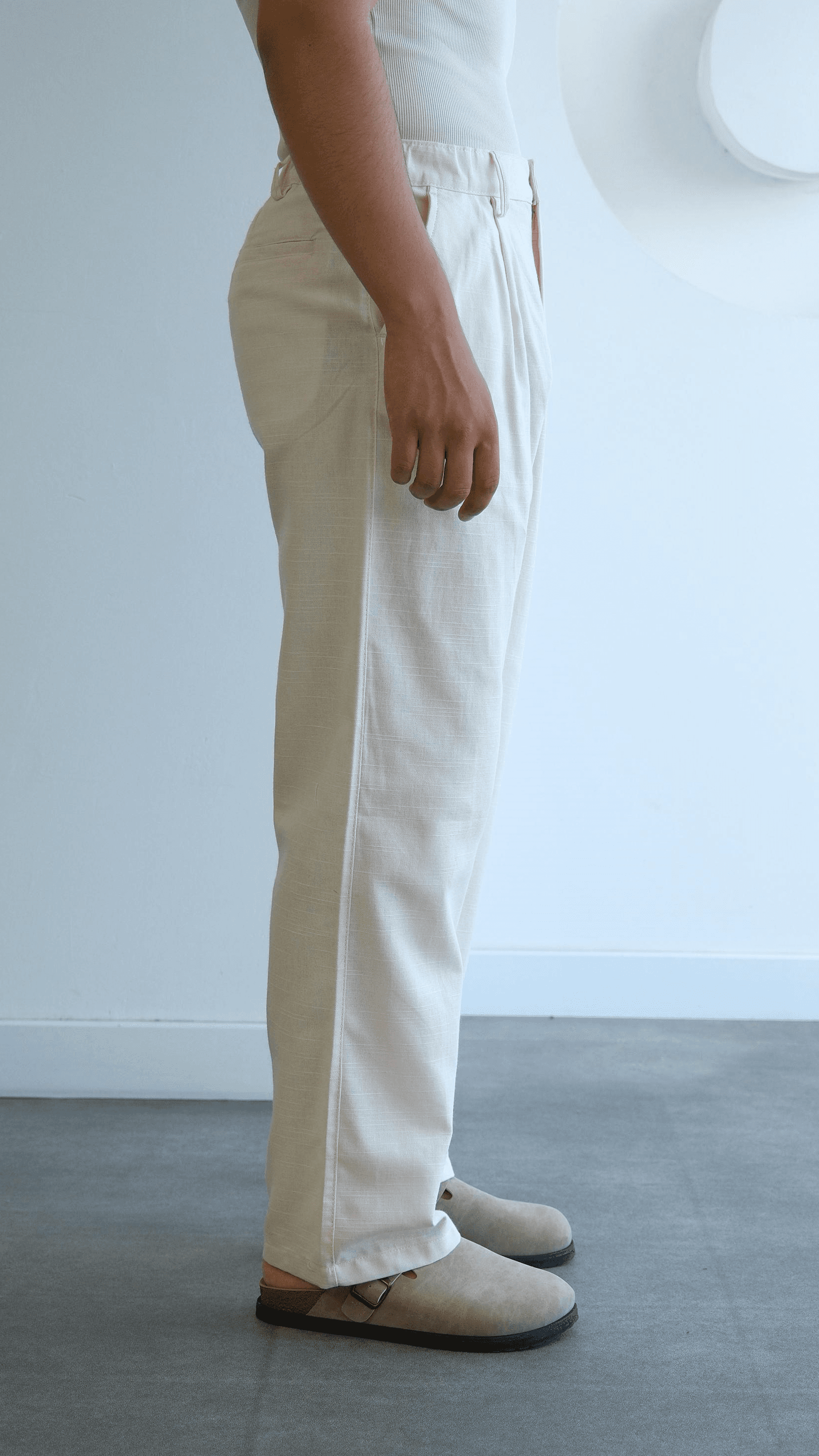 Ekru Baggy Keten Pantolon