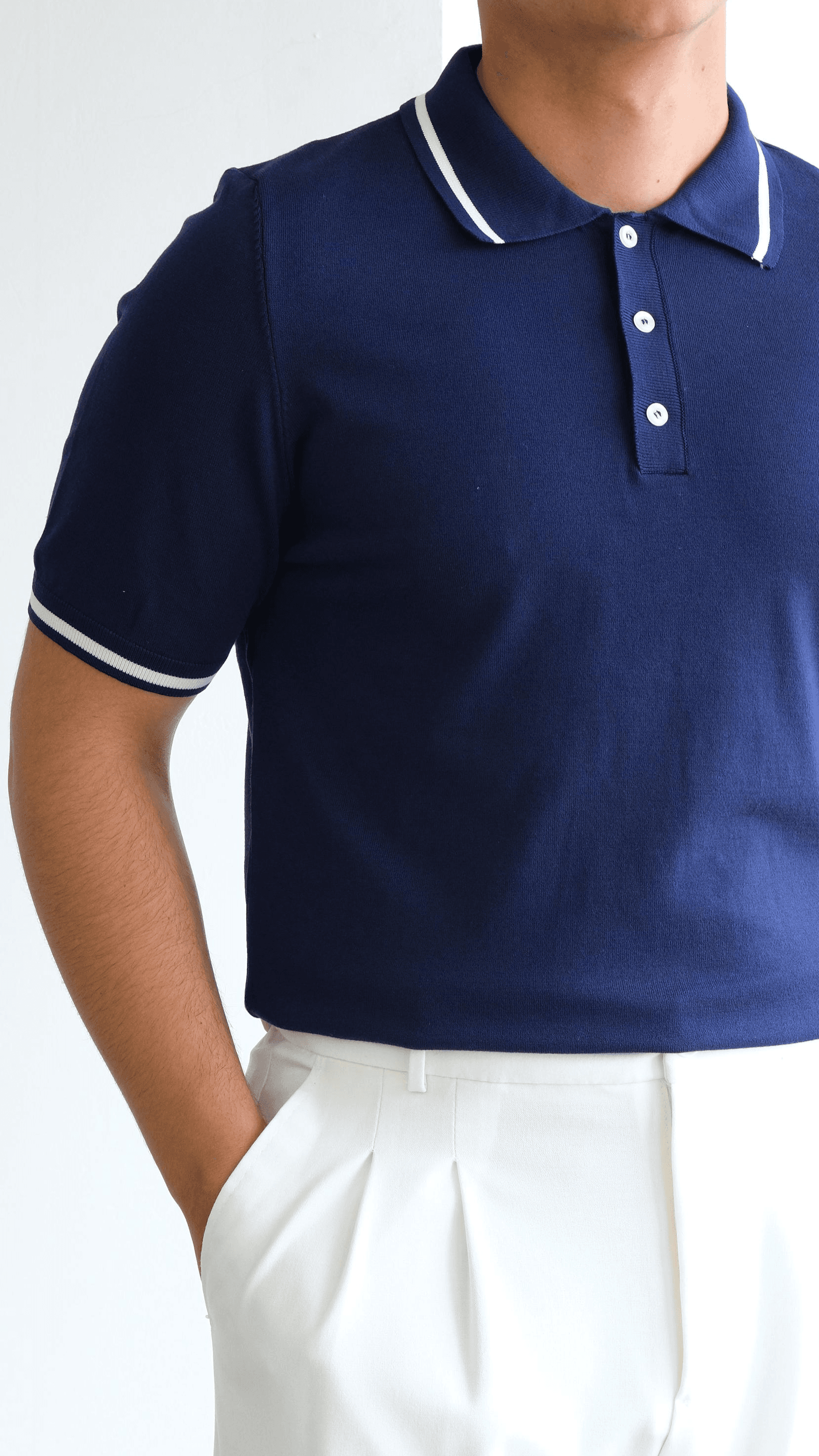 Lacivert Şeritli Polo Yaka Triko Tshirt