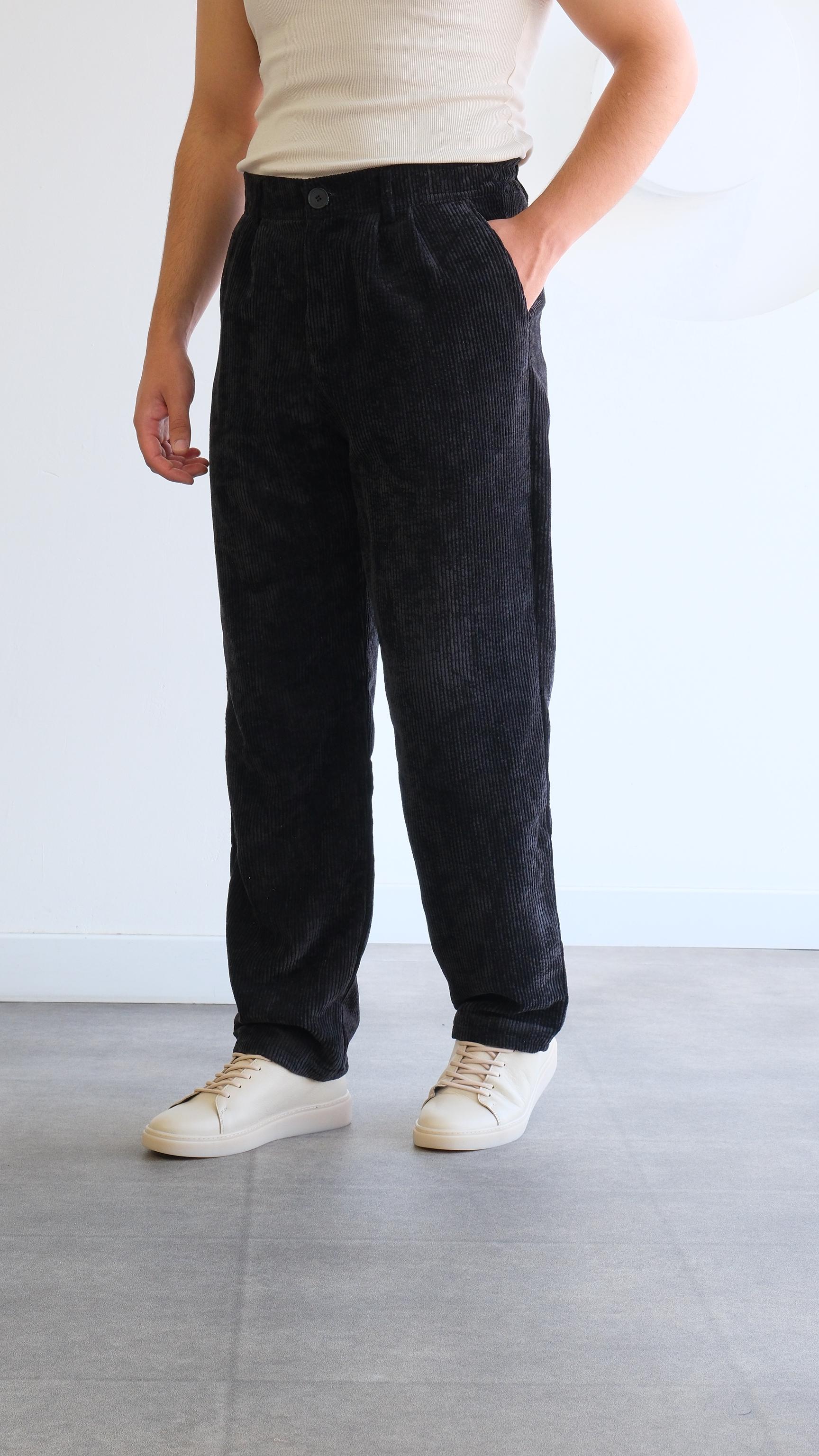 Siyah Baggy Kadife Pantolon