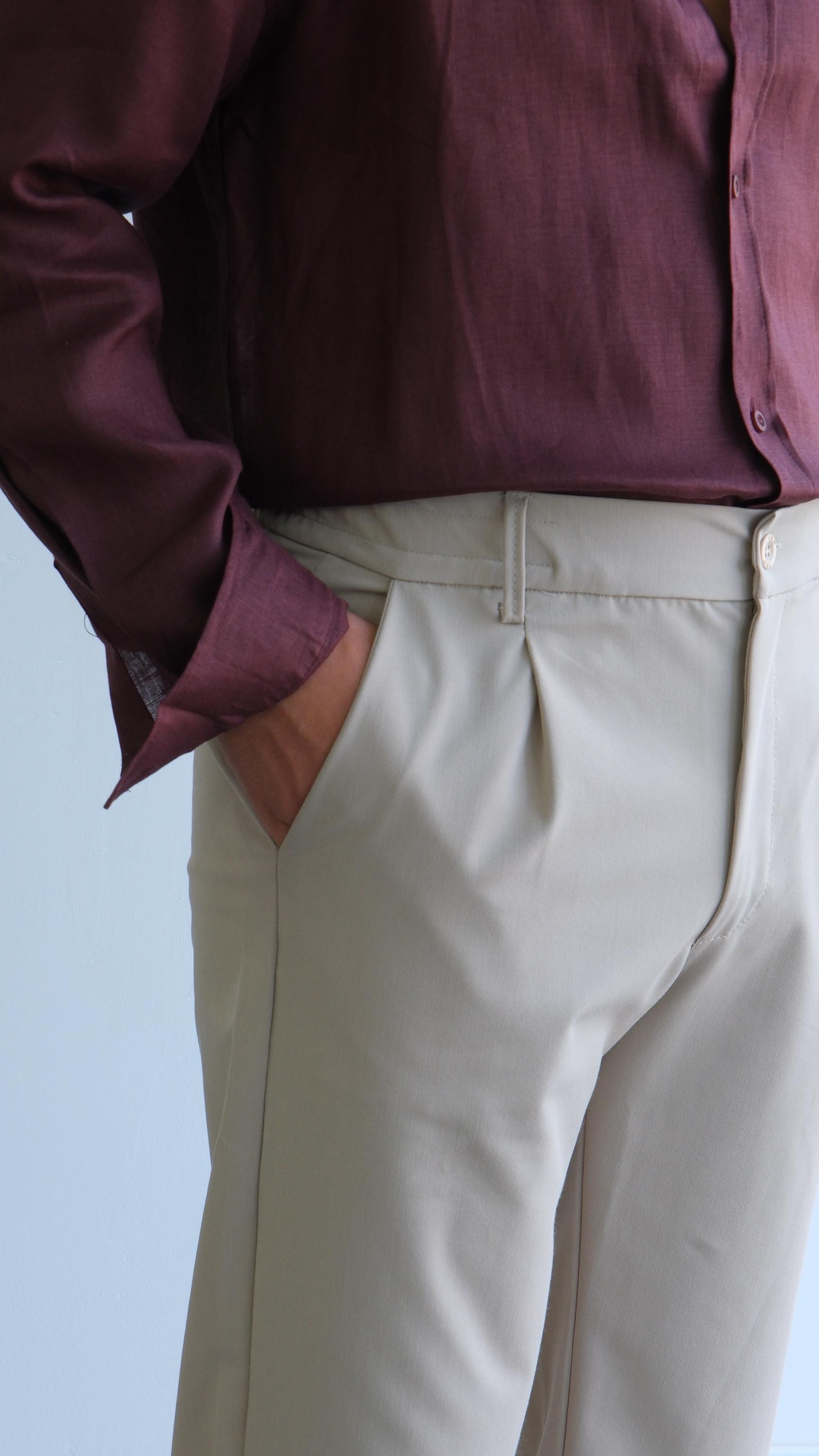 Bej Pileli Baggy Kumaş Pantolon