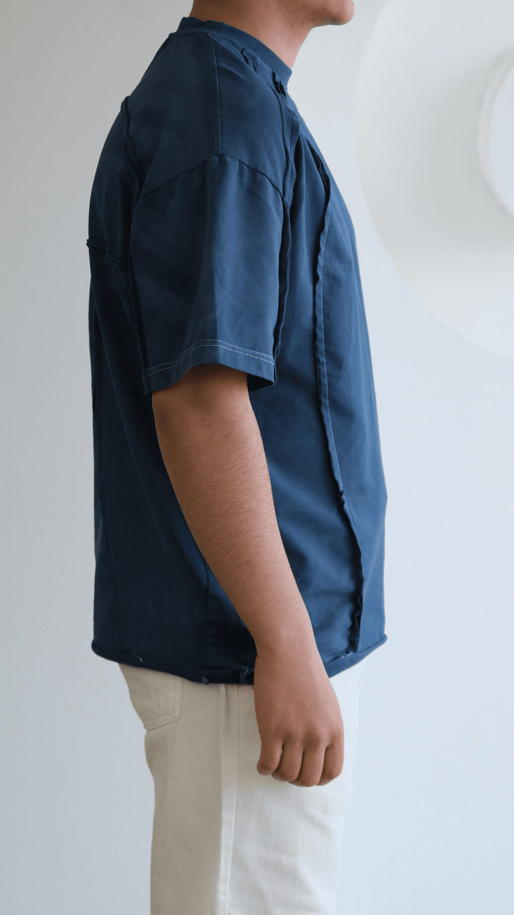 Mavi Oversize Dikiş Detaylı Tshirt