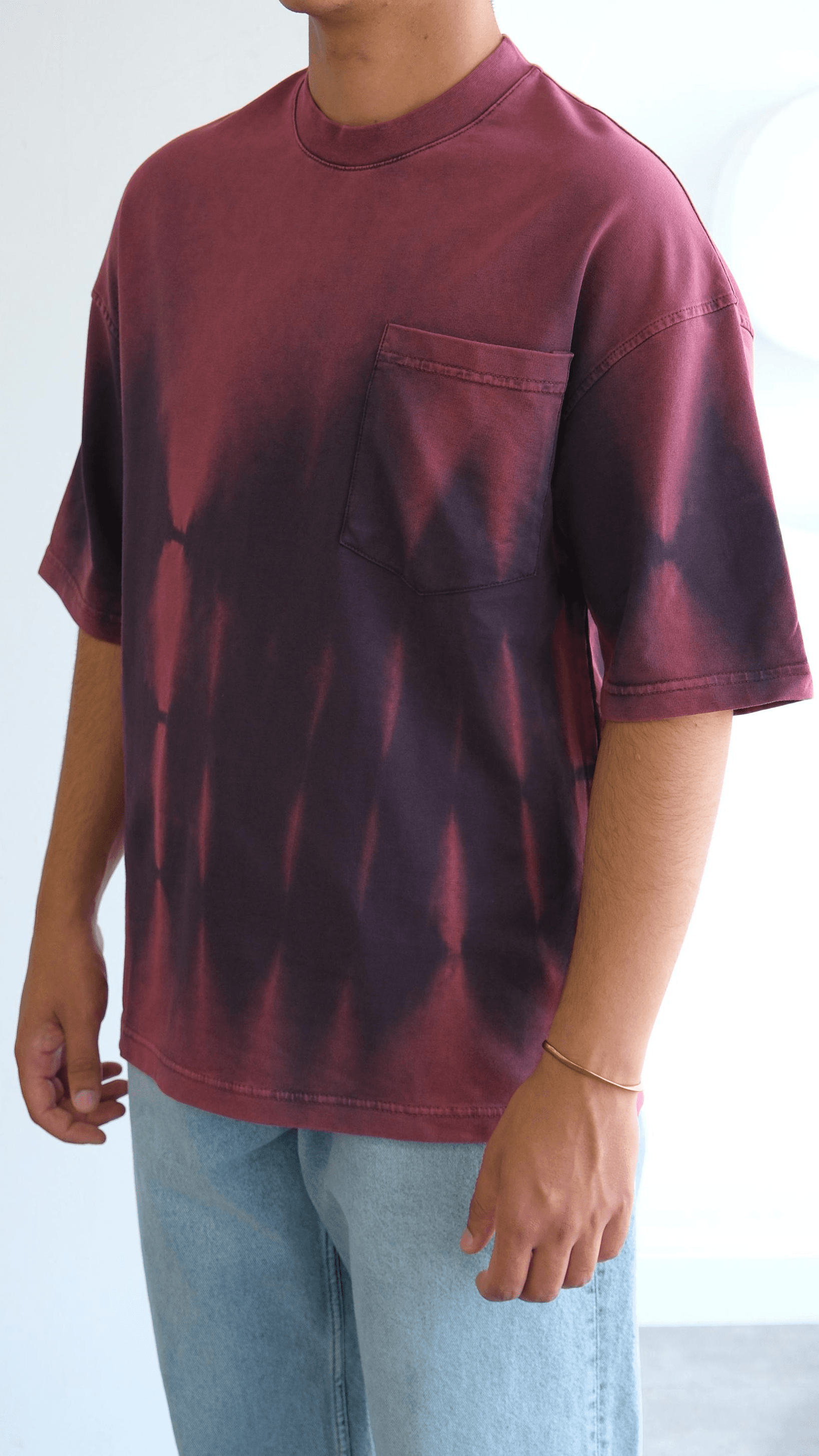 Bordo Fırça Desenli Oversize Tshirt