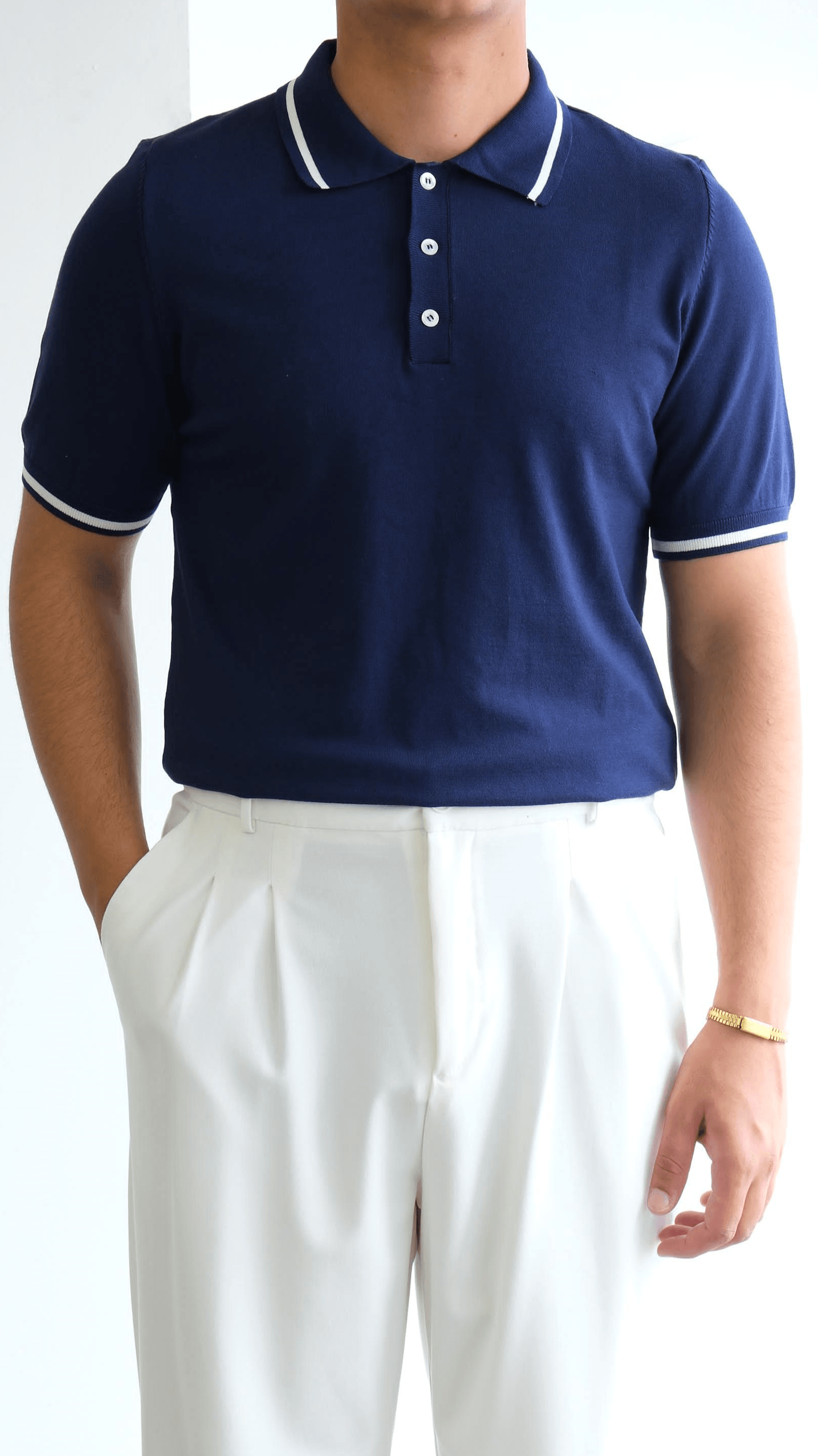 Lacivert Şeritli Polo Yaka Triko Tshirt