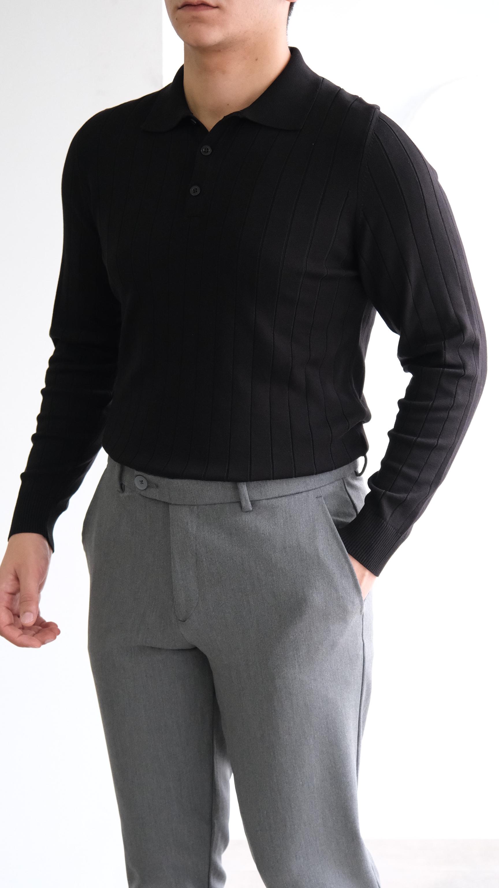 Polo Yaka Siyah Şeritli Triko