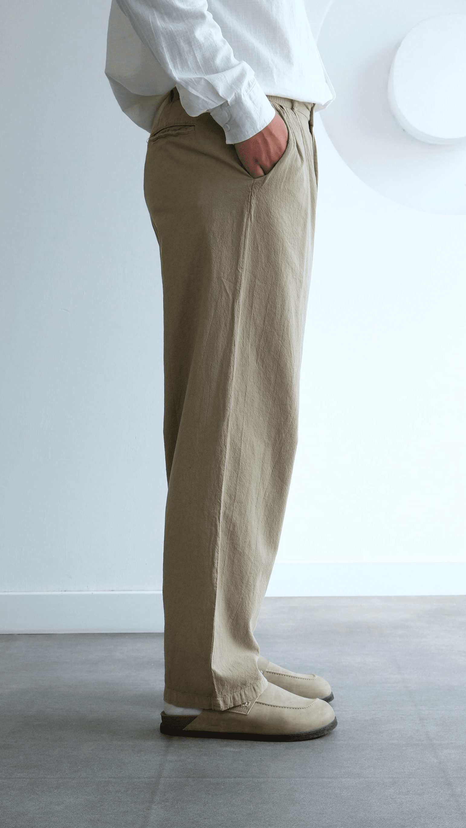 Haki Yıkamalı Keten Baggy Pantolon