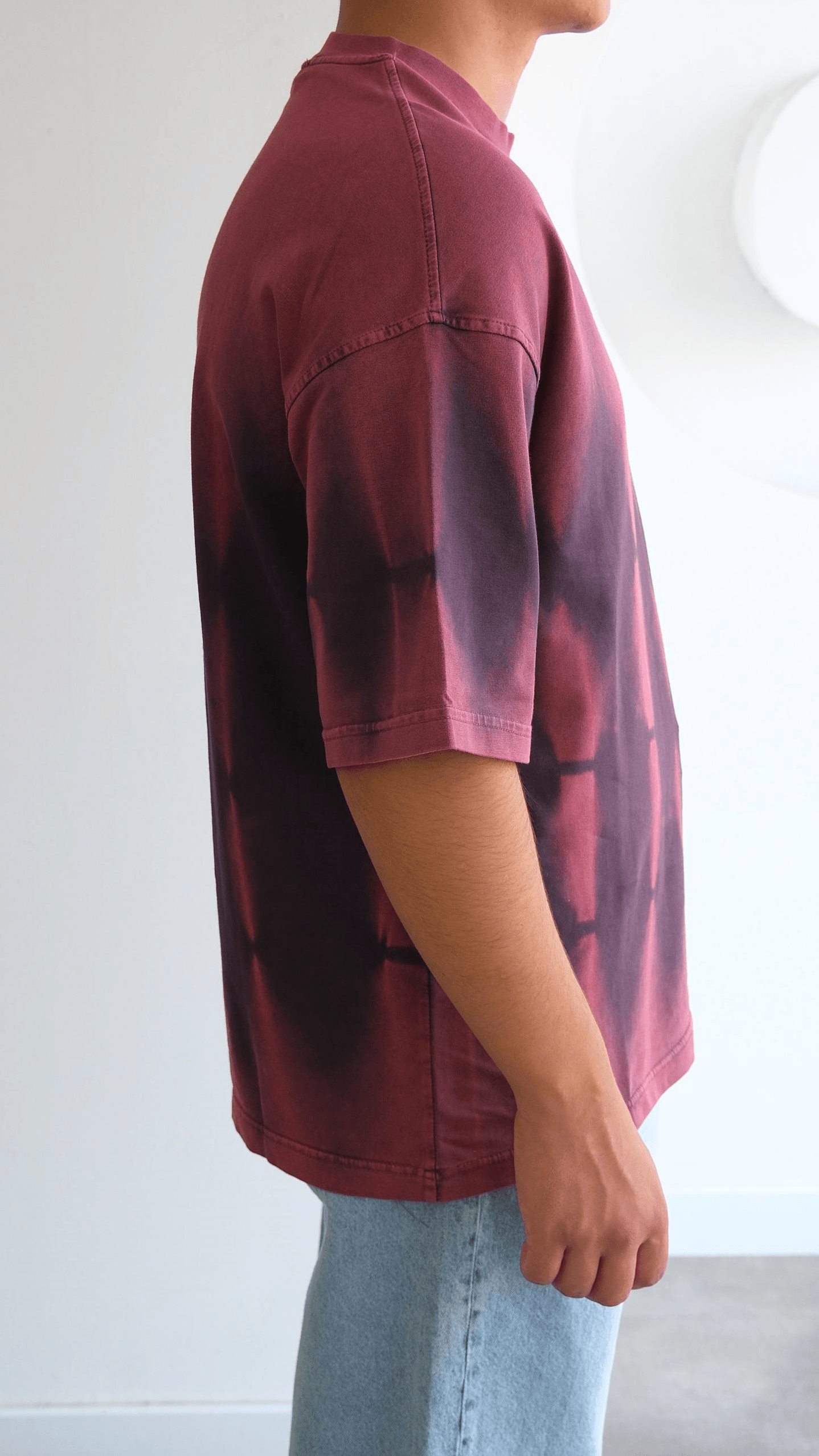 Bordo Fırça Desenli Oversize Tshirt