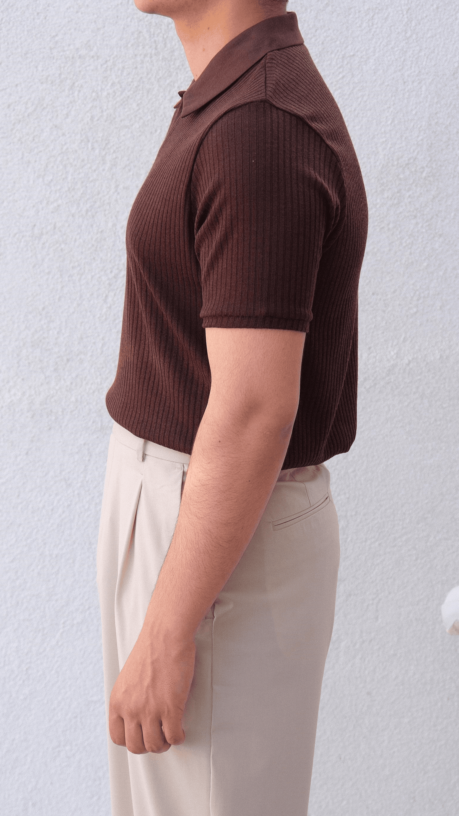 Kahverengi Polo Yaka Şeritli Triko 