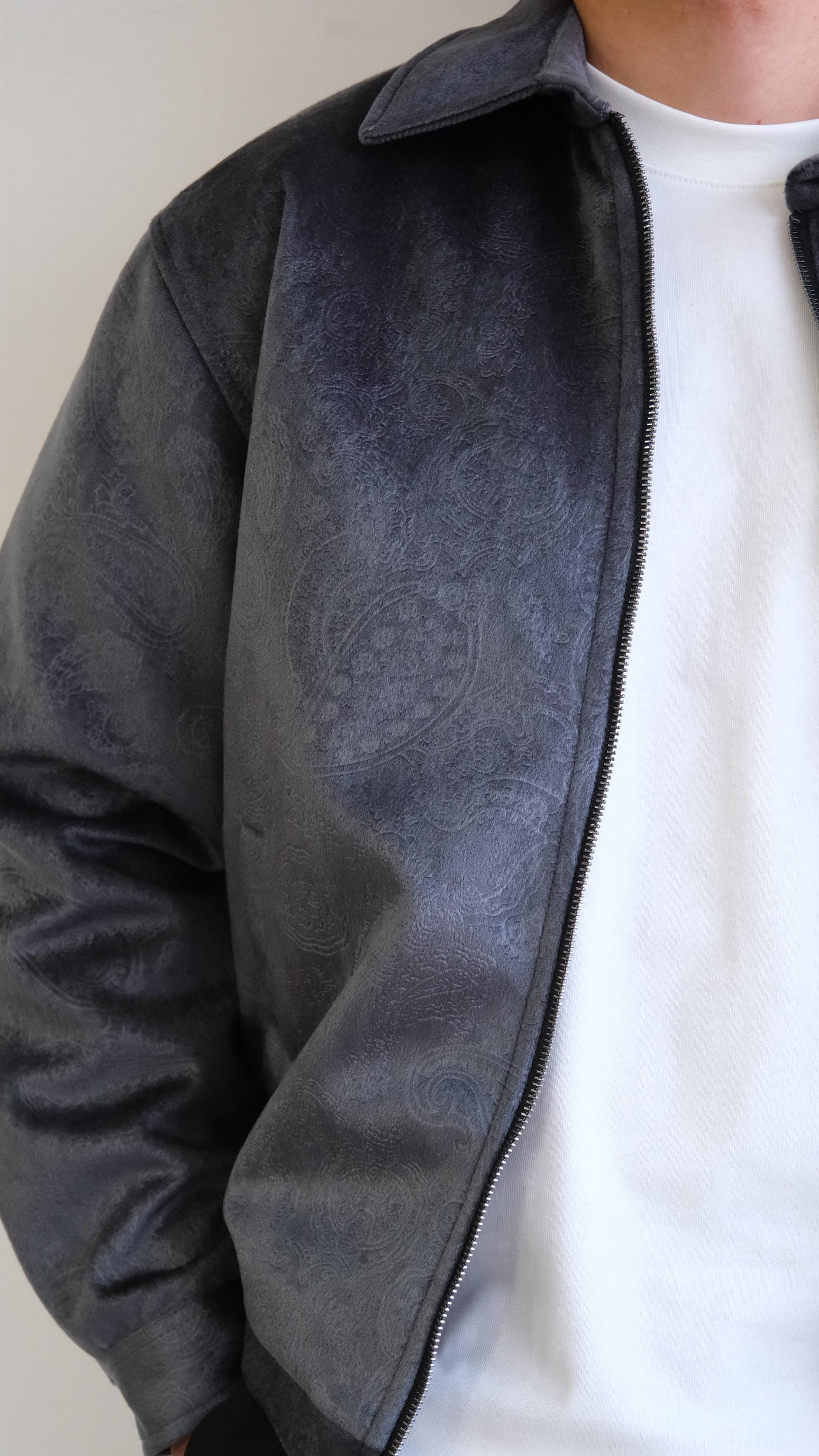 Velvet Kadife Şal Desenli Gri Ceket