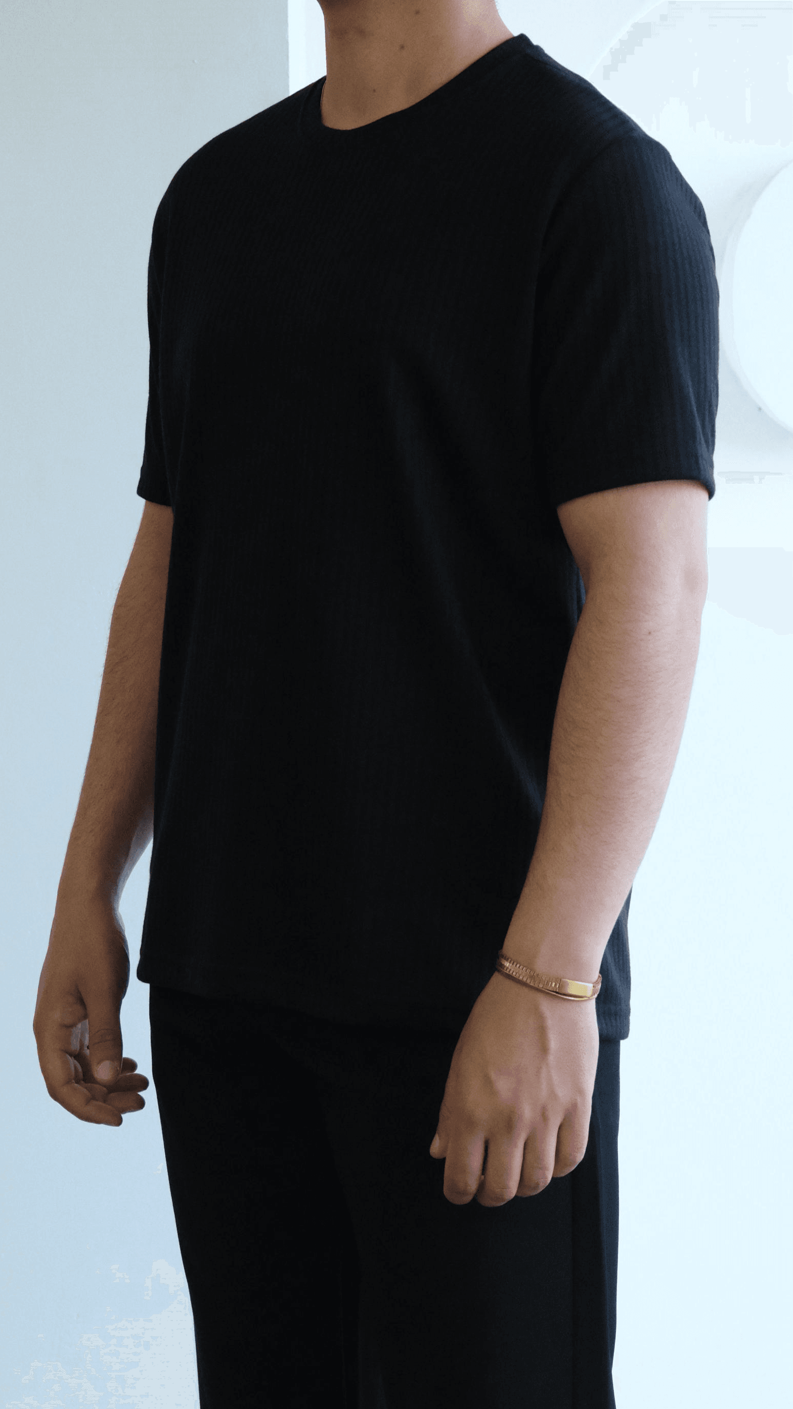 Siyah Fitilli Basıc Tshirt