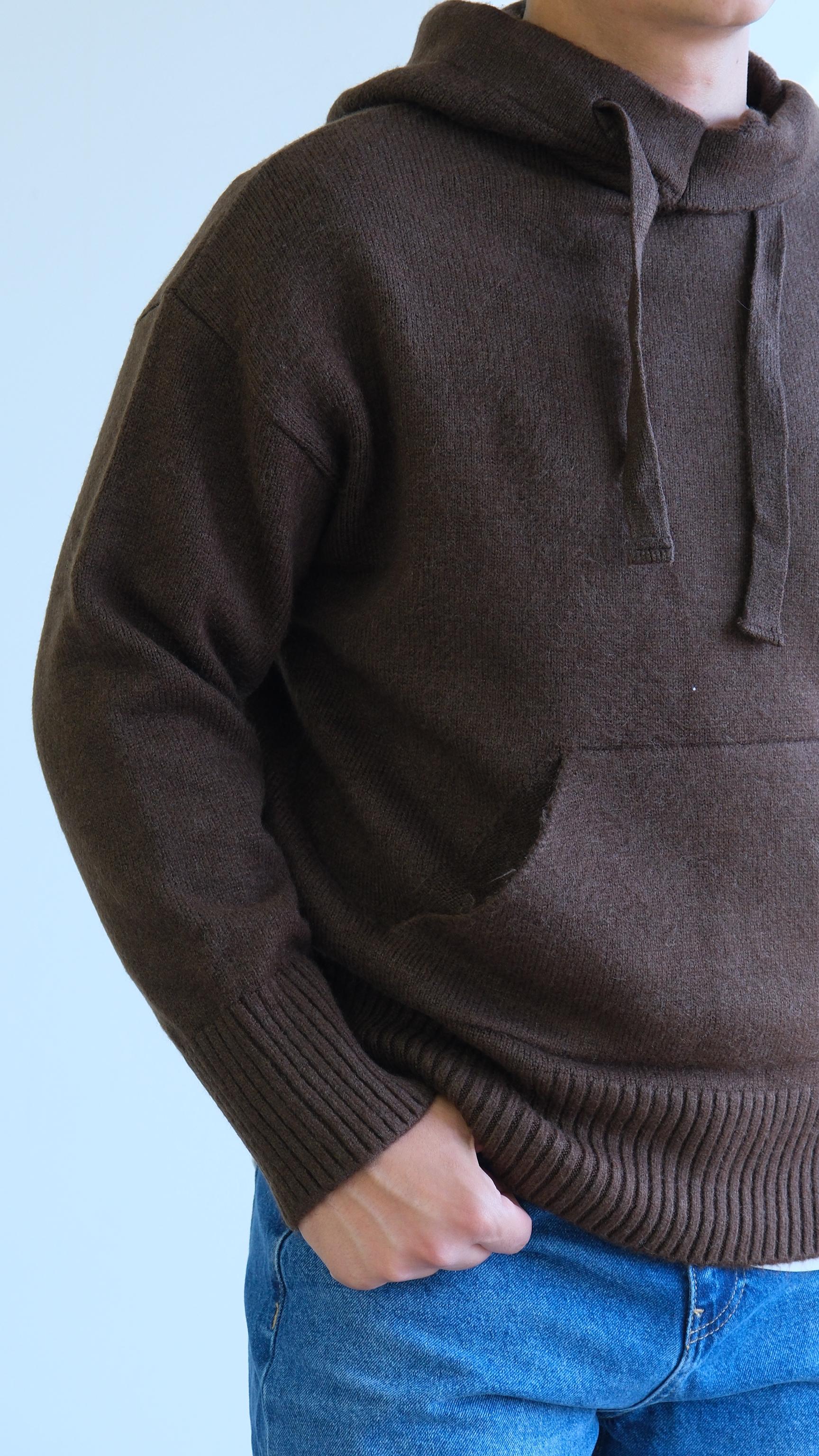 Kahve Yün Kapüşonlu Sweatshirt