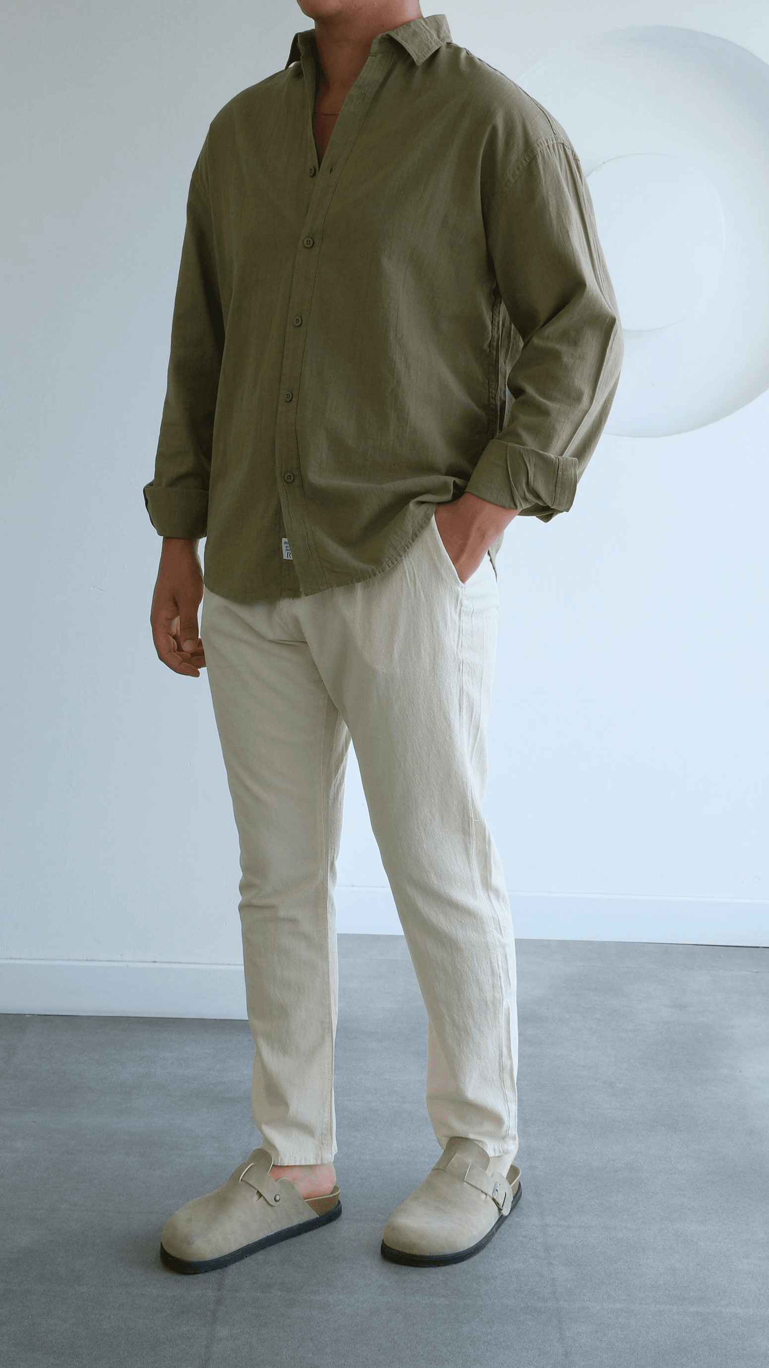 Bej Regular Keten Pantolon