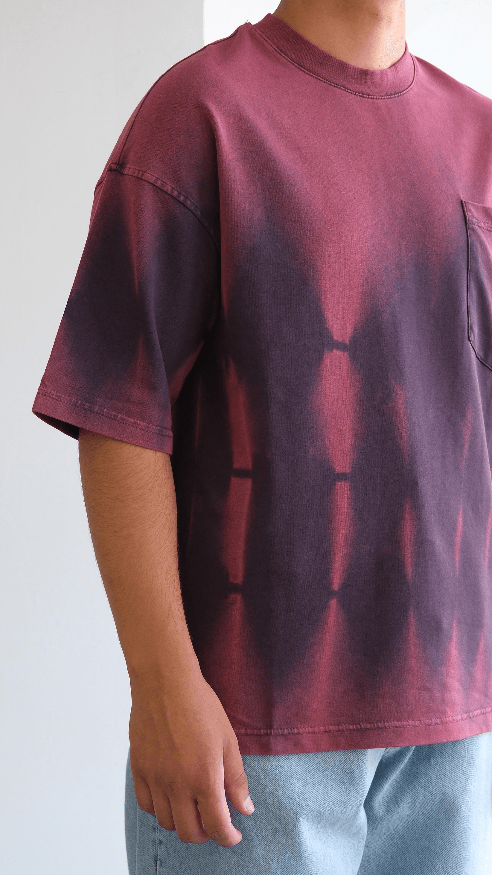 Bordo Fırça Desenli Oversize Tshirt