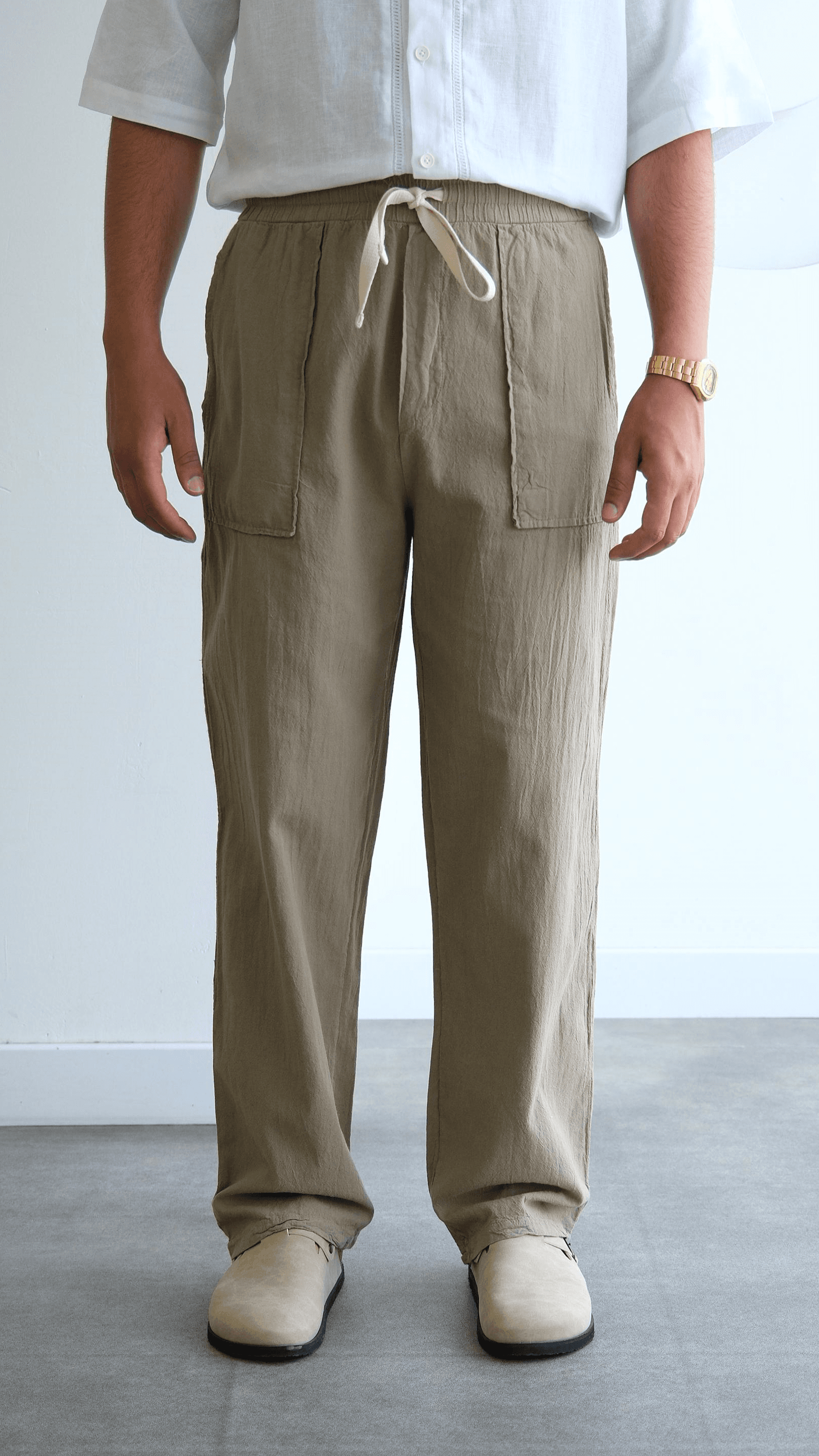 Haki Baggy Keten Pantolon