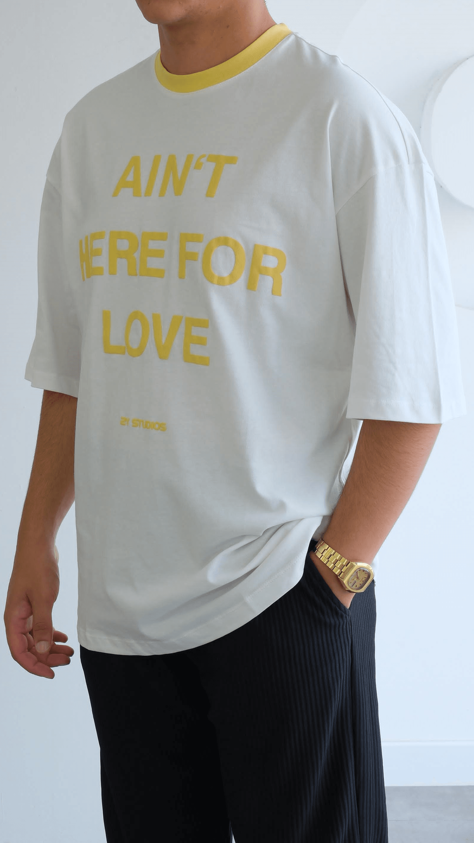  Sarı  Yazı Baskılı Oversize Tshirt