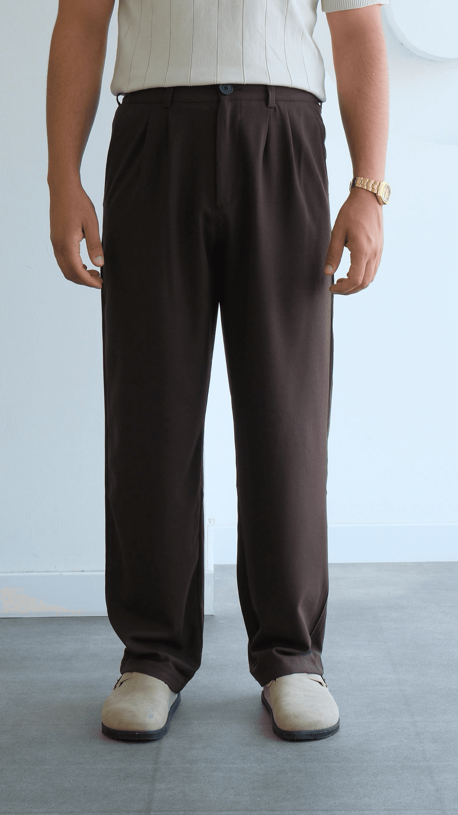 Kahve Baggy Kumaş Pantolon