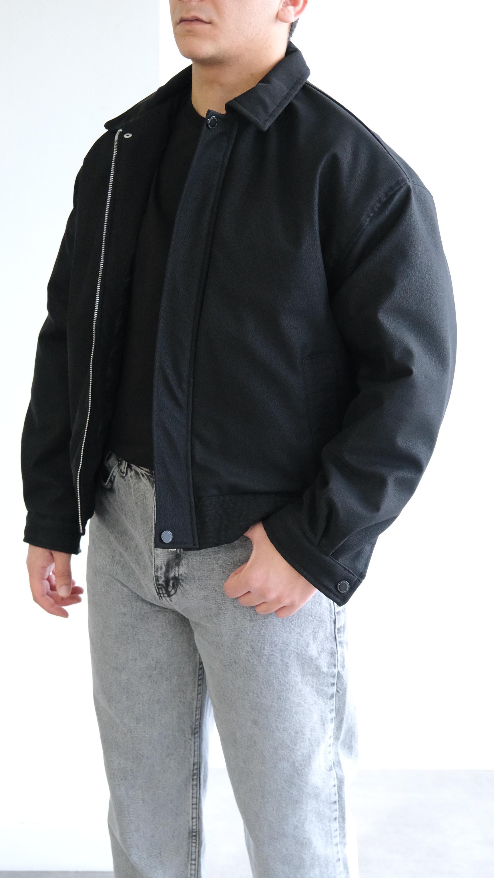 Siyah Teknik Kumaş Bomber Mont