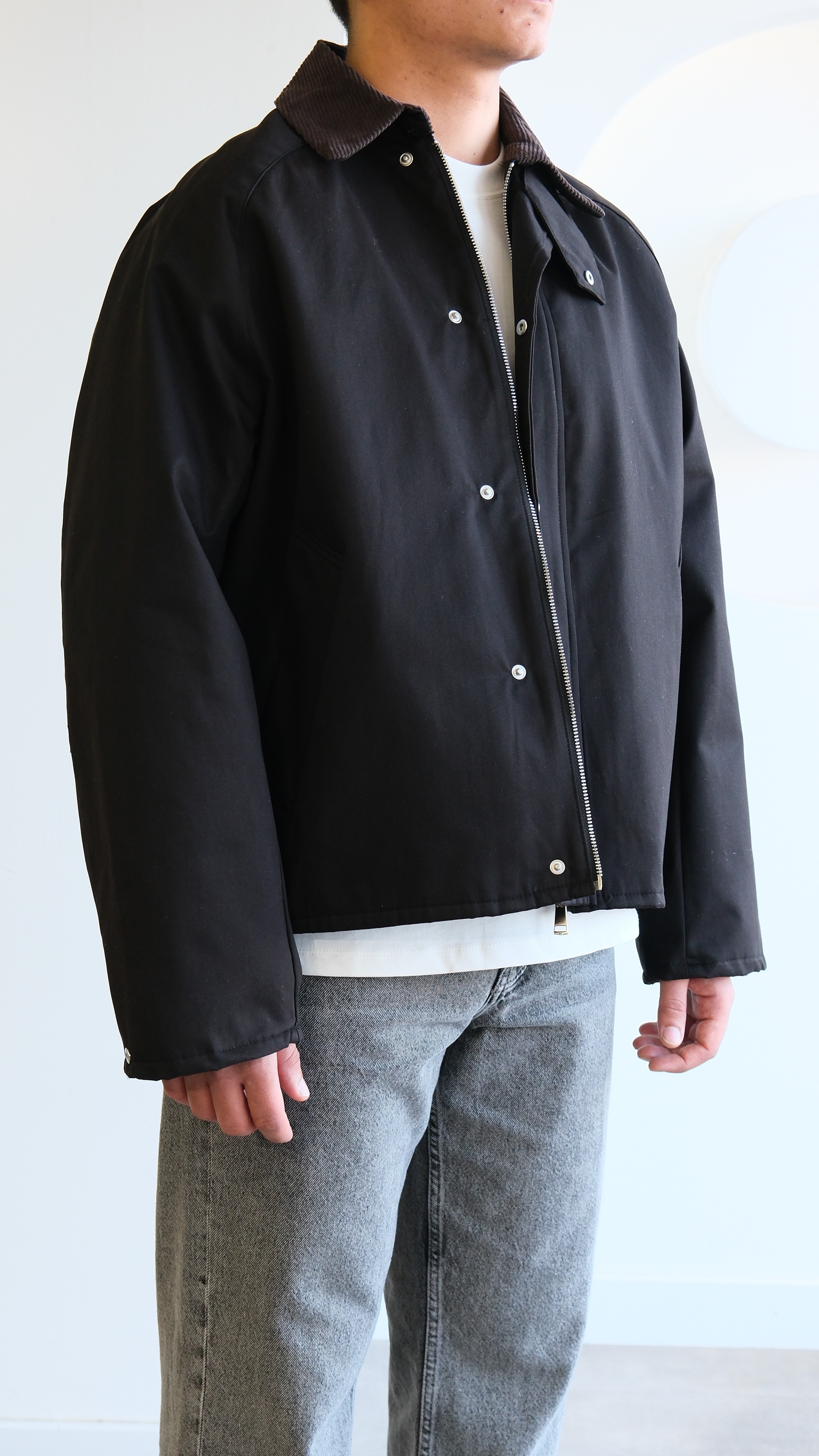 Kontrast Yaka Siyah Teknik Ceket 