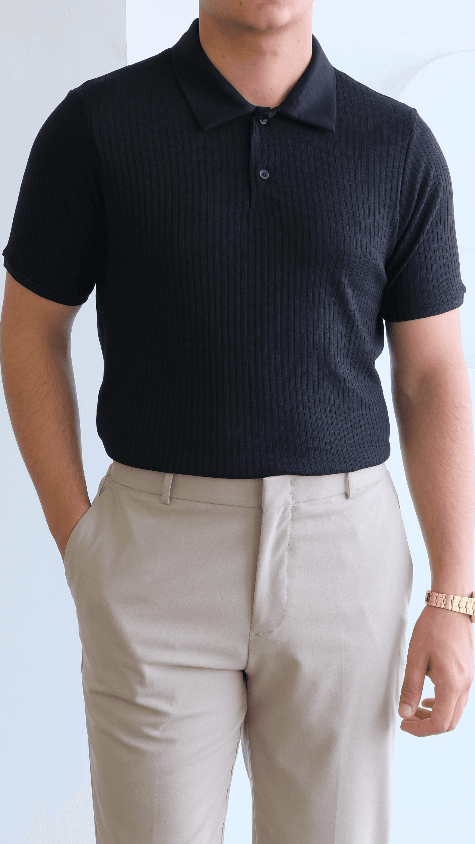 Siyah Fitilli Polo Yaka Tshirt