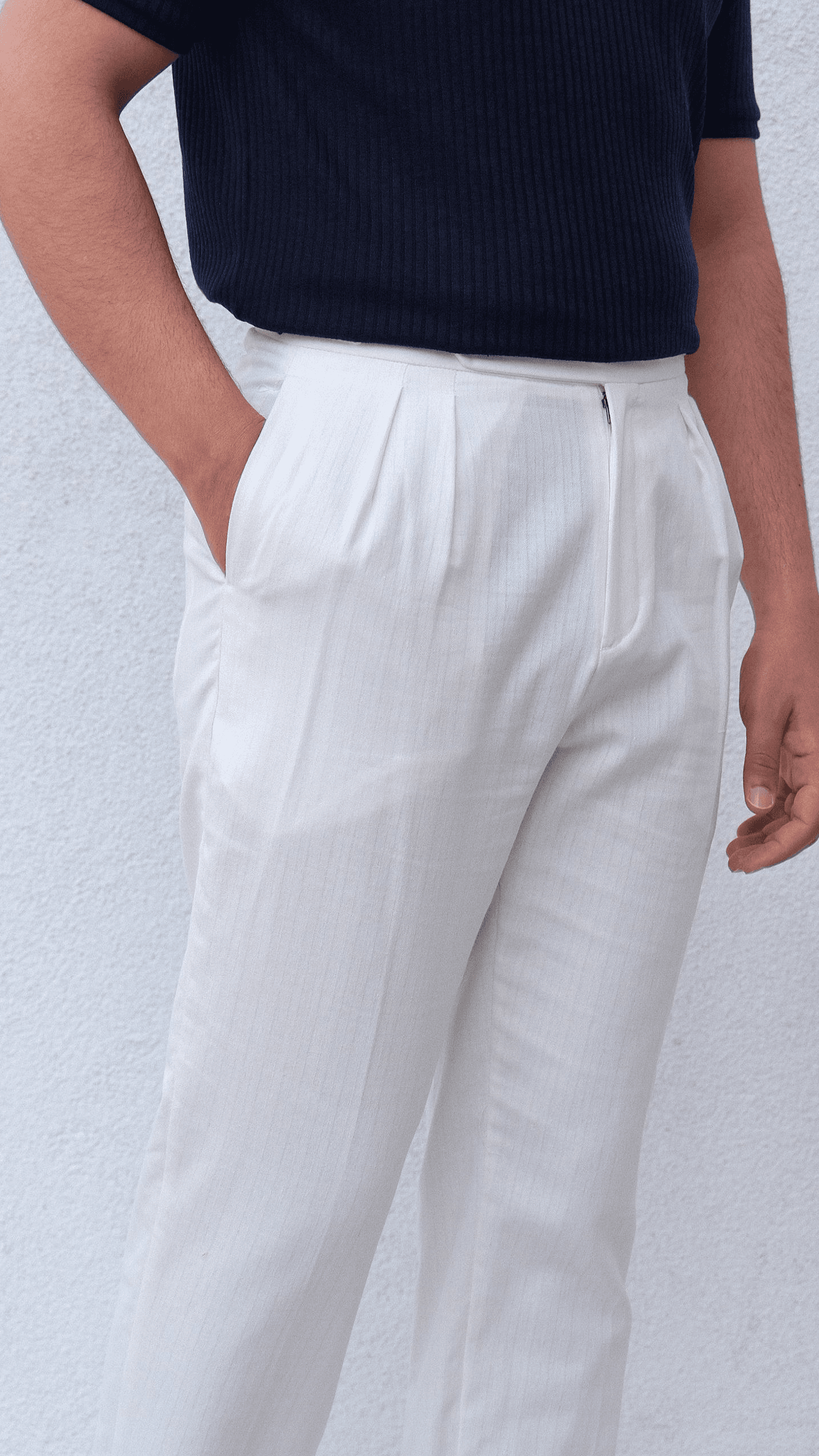 Beyaz İtalyan Kesim Keten Pantolon