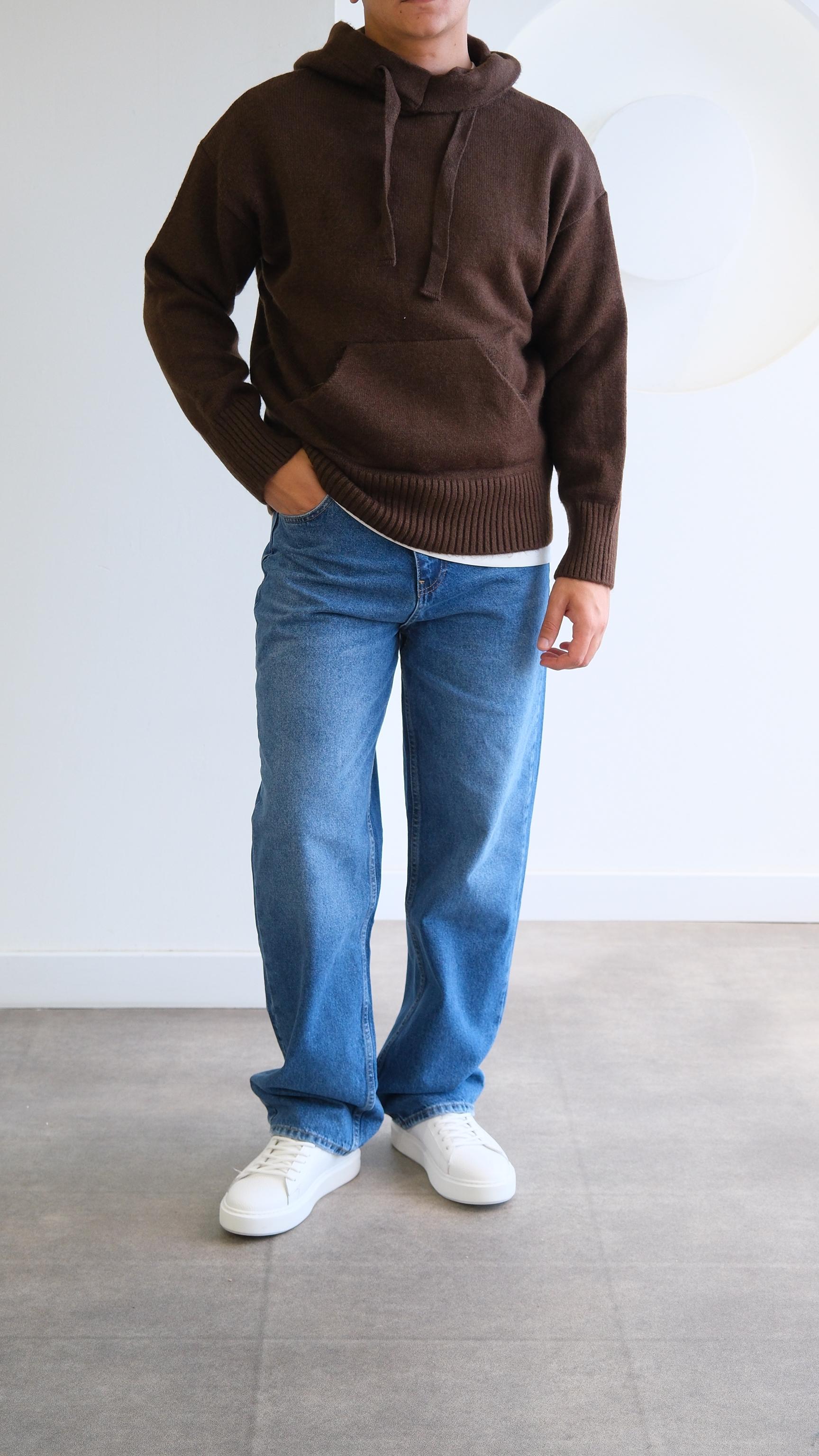 Kahve Yün Kapüşonlu Sweatshirt