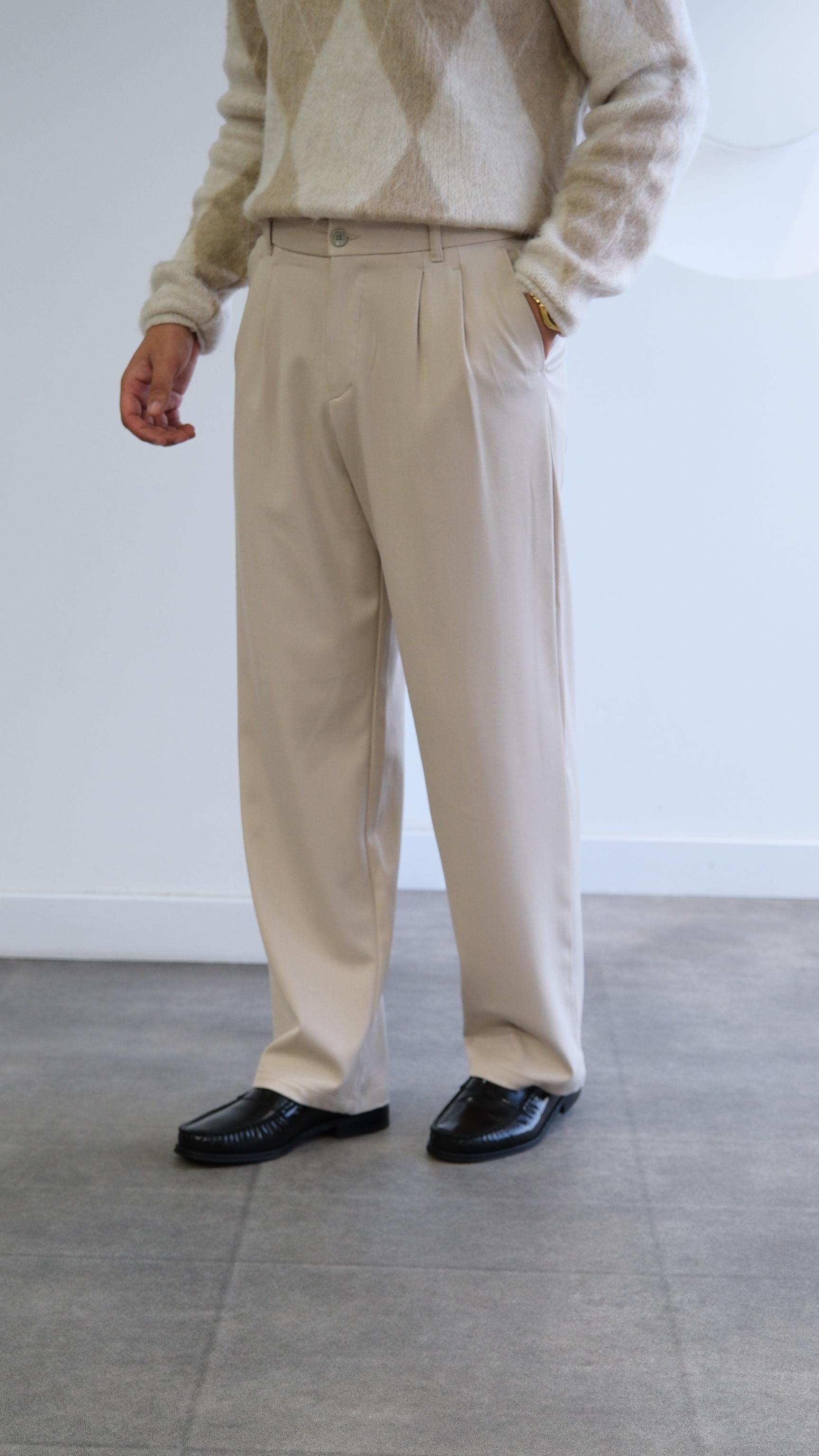 Bej Pileli Baggy Kumaş Pantolon