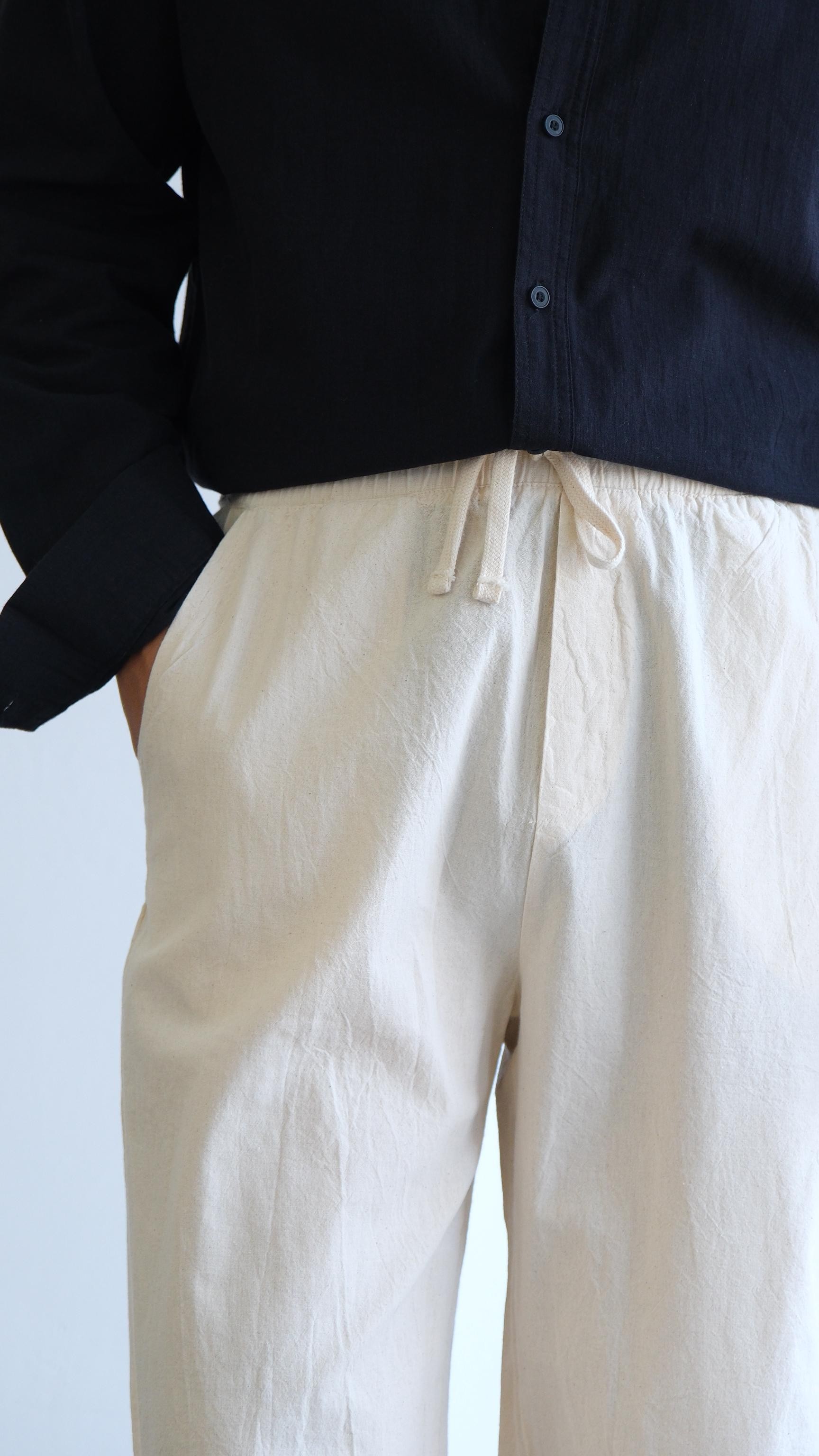 Baggy Pamuk Keten Bej Pantolon