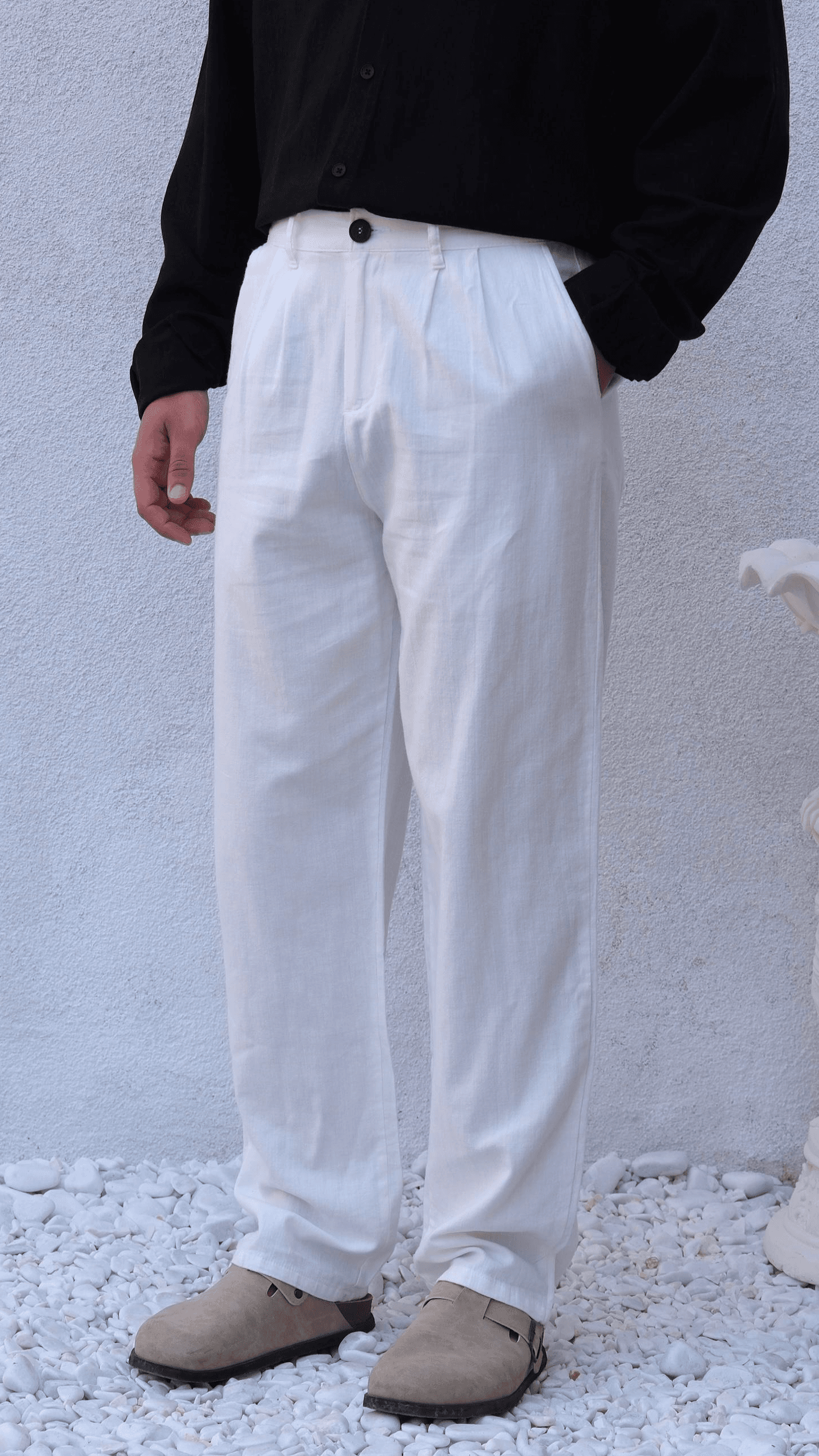 Beyaz Baggy Keten Pantolon
