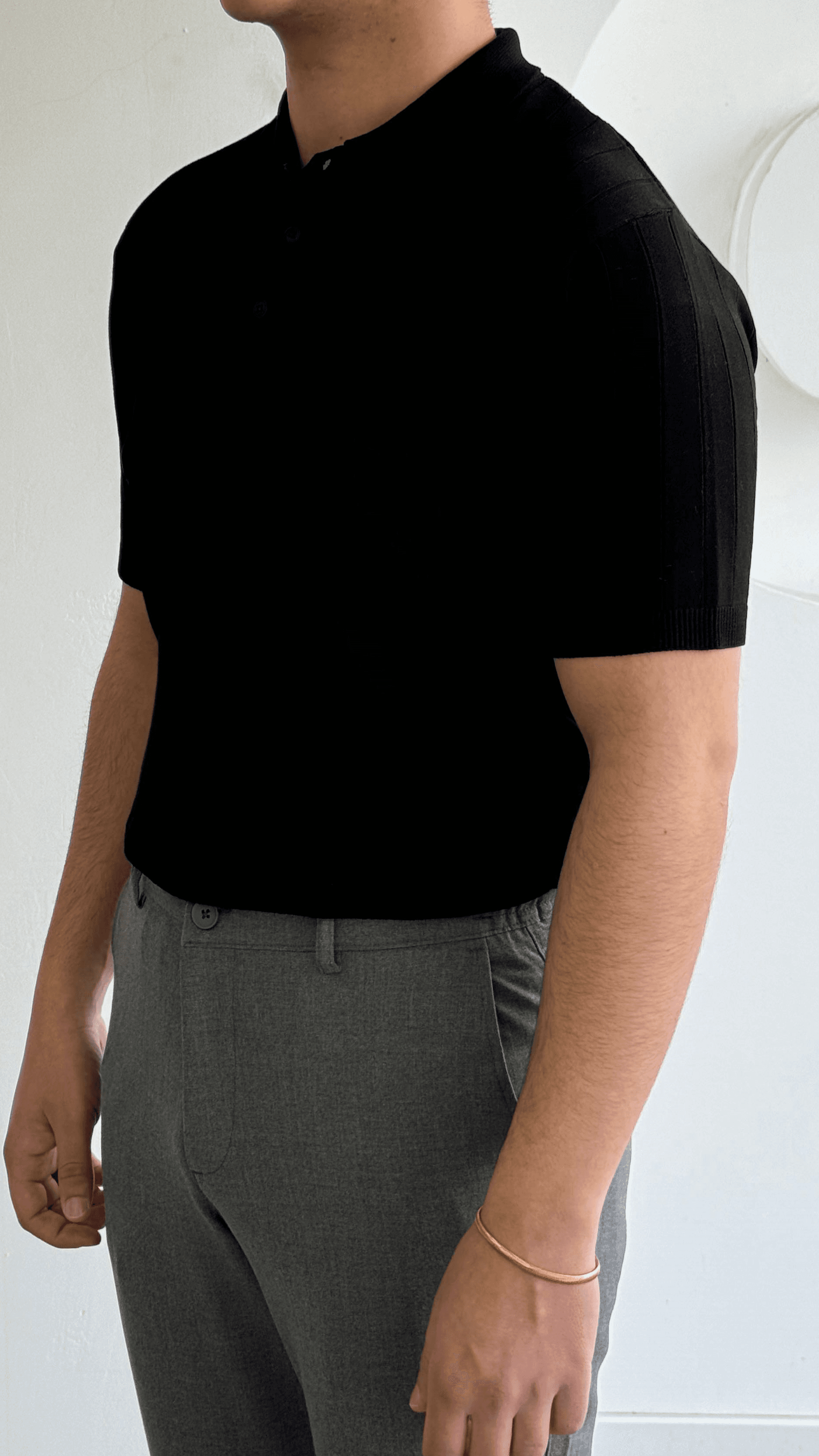 Siyah Şeritli Polo Yaka Triko