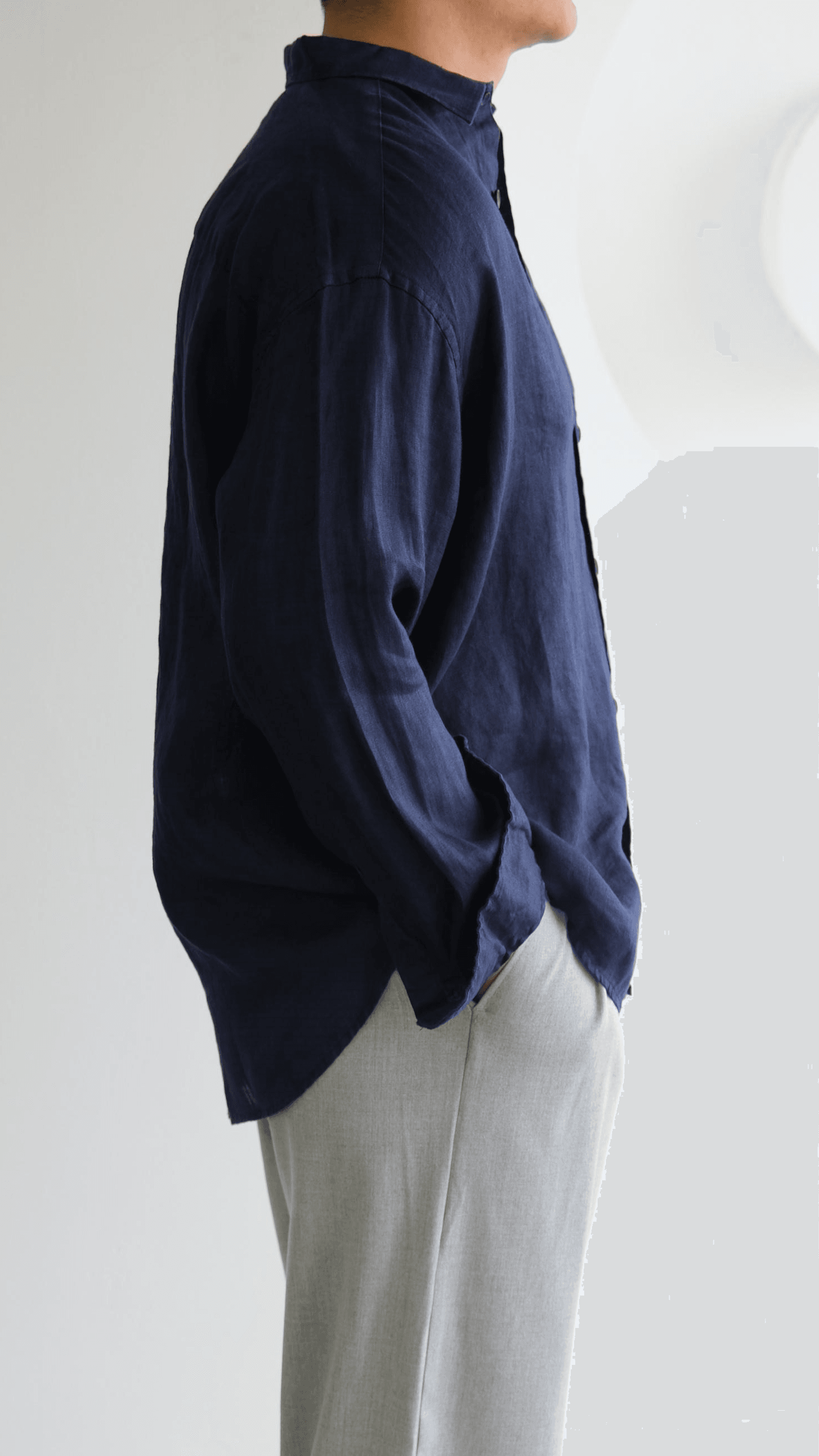 Lacivert Oversize Keten Gömlek
