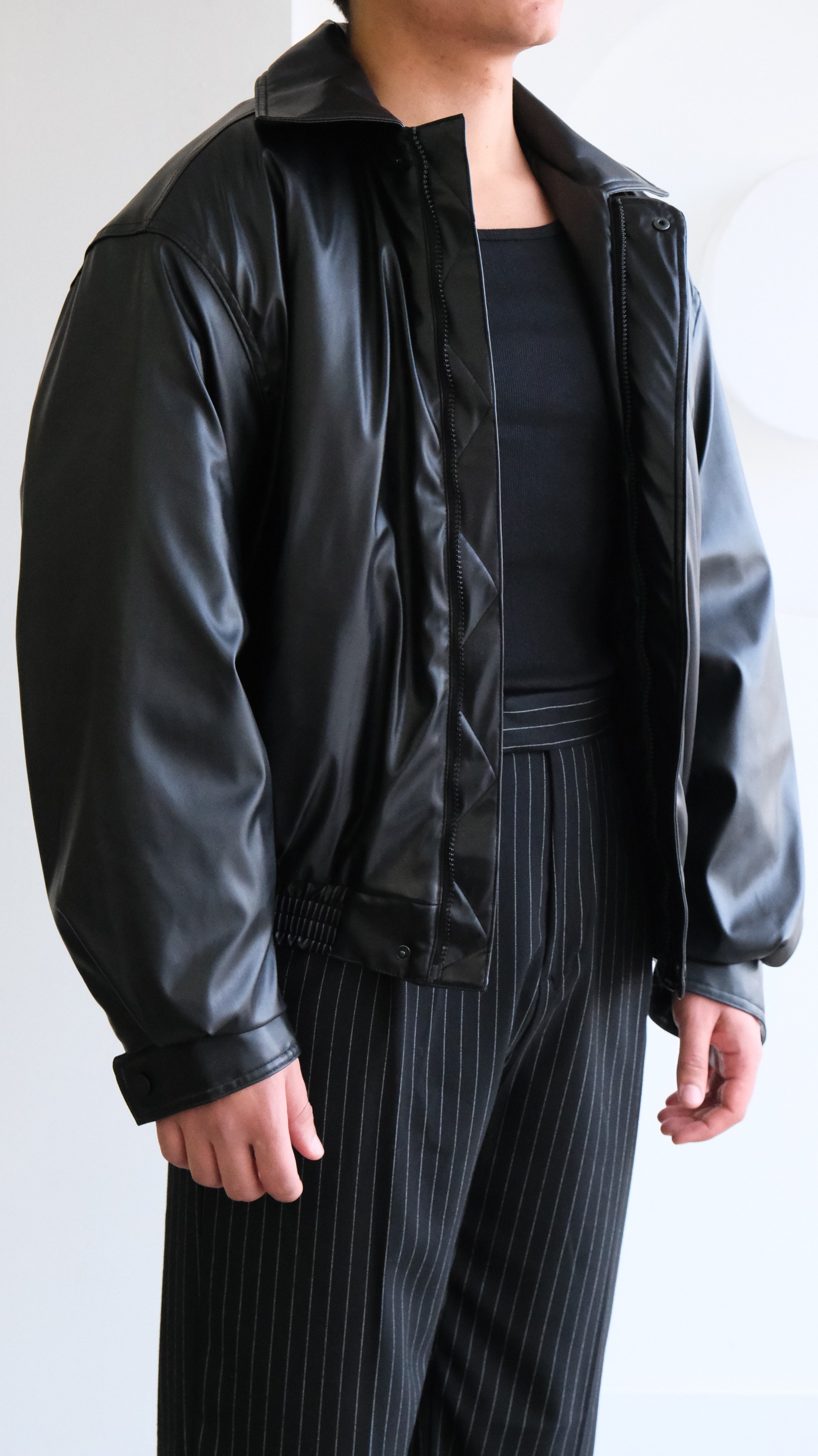 Siyah Bomber Deri Mont