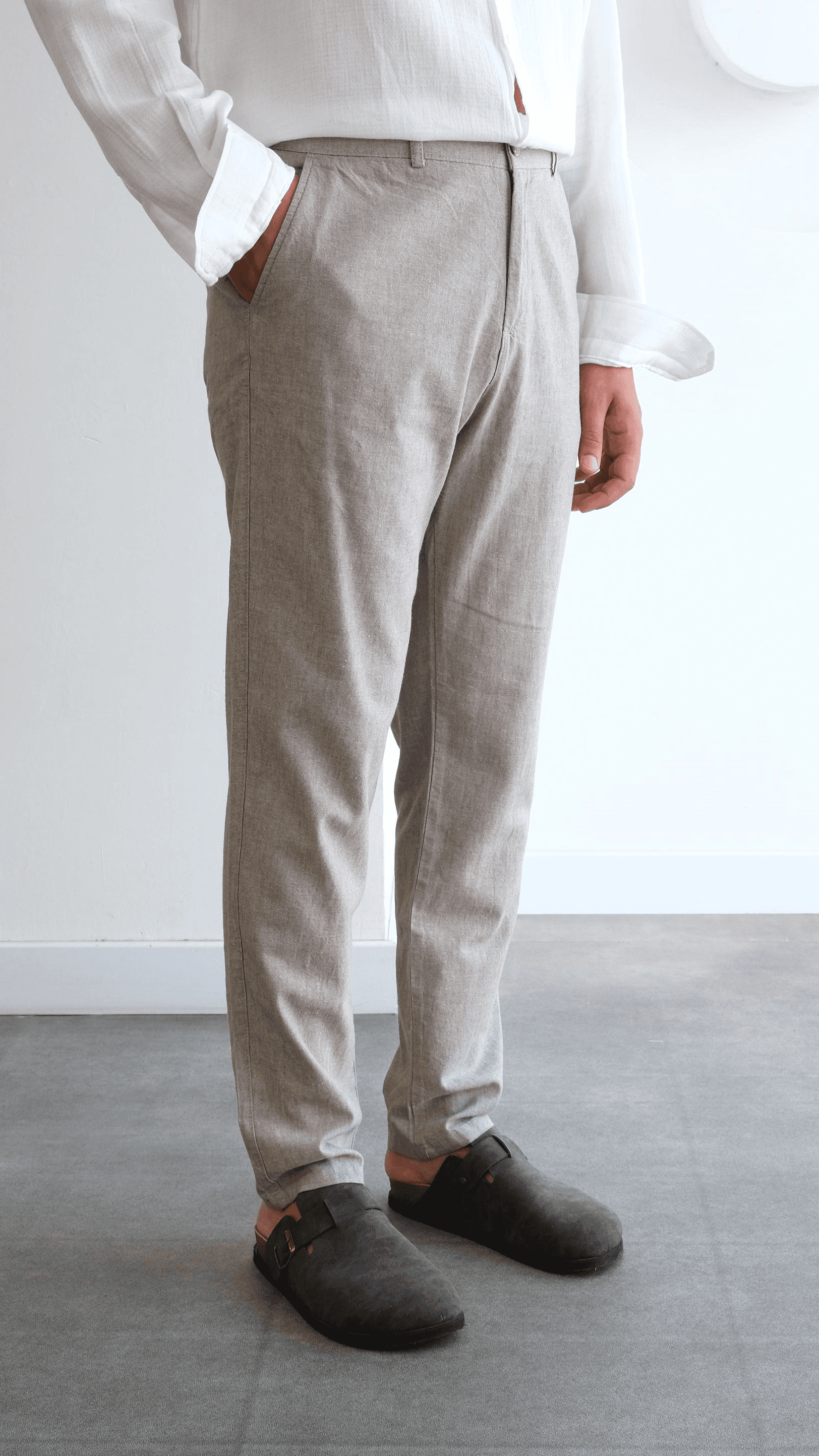 Taupe Regular Keten Pantolon