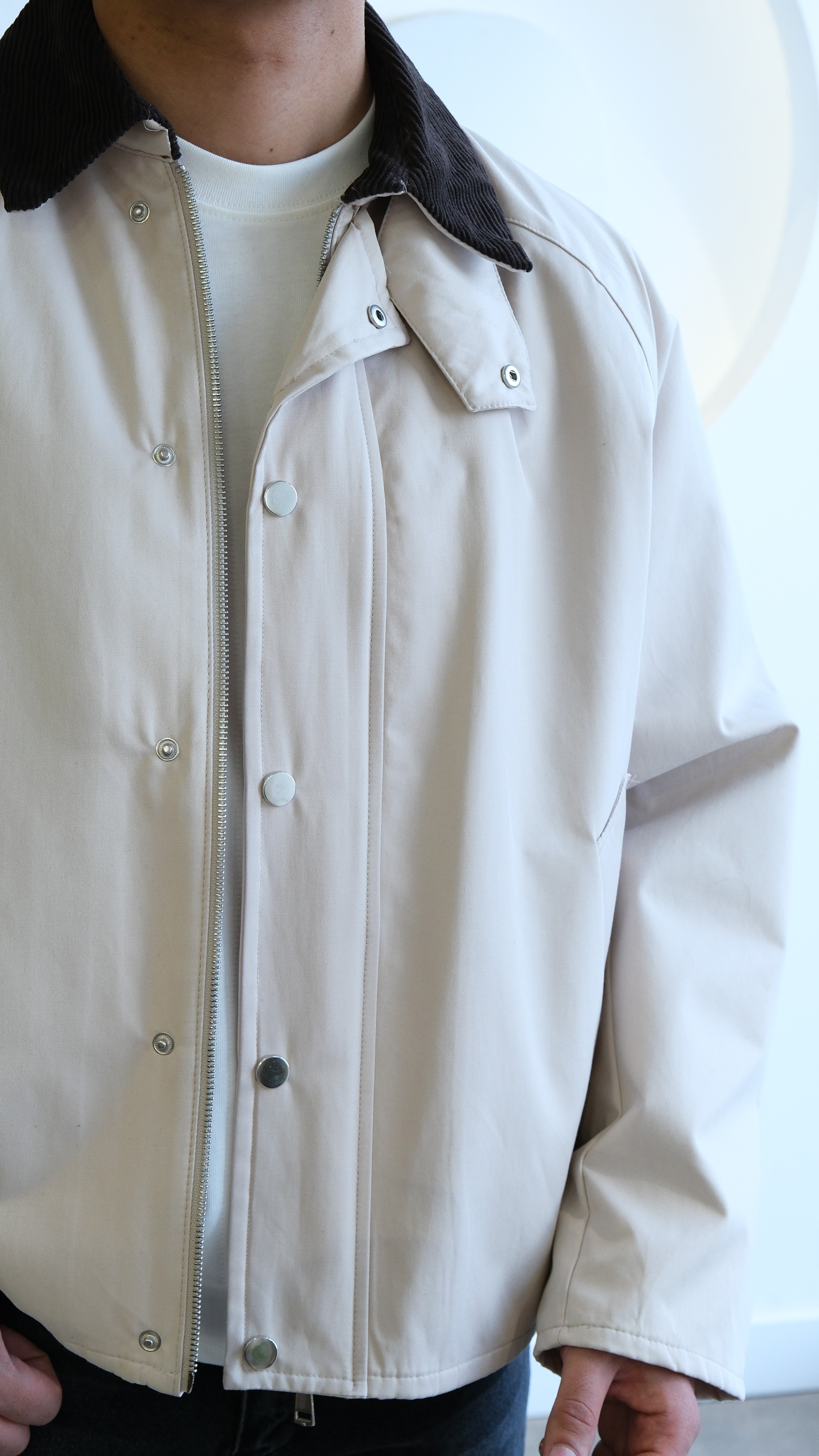 Kontrast Yaka Ekru Teknik Ceket