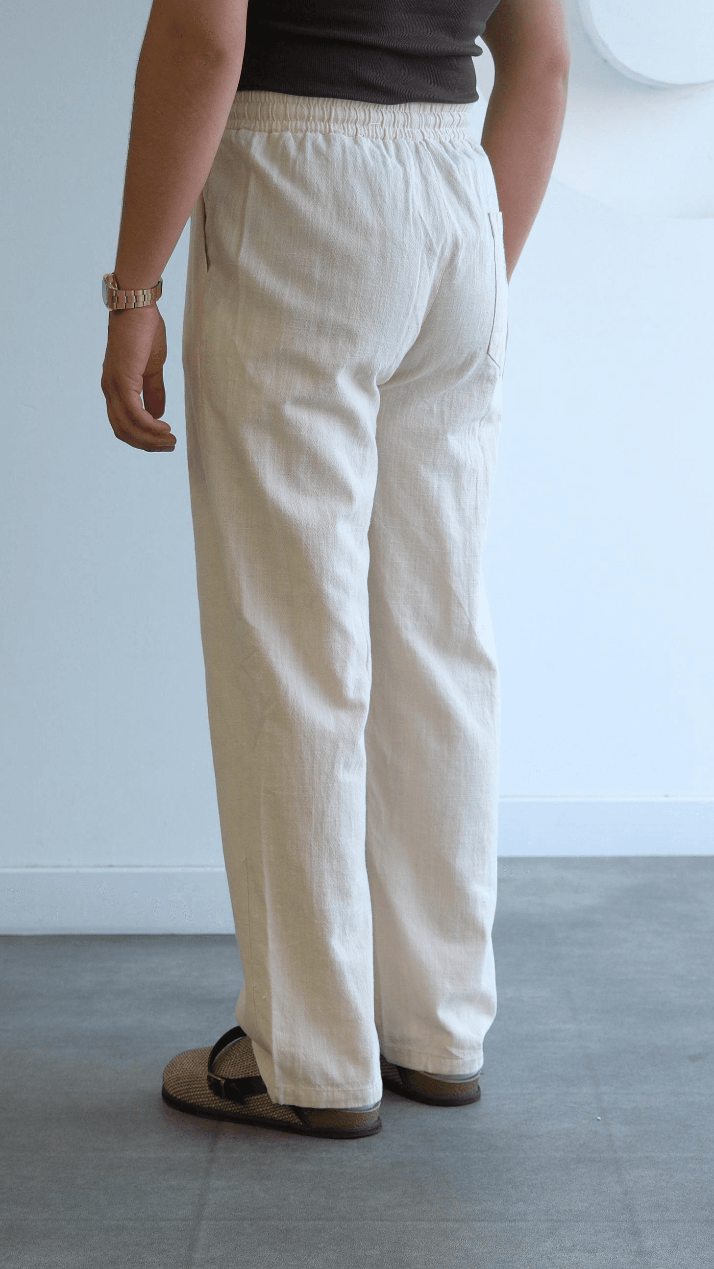 Bej Baggy Keten Pantolon