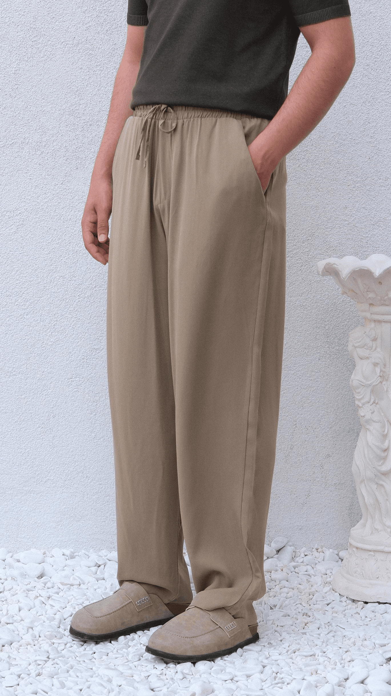 Haki Modal Kumaş Baggy Pantolon