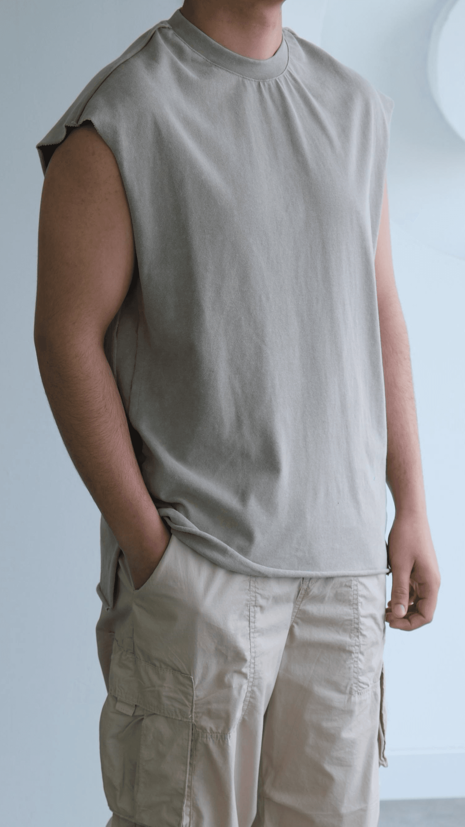 Bej Sıfır Kol Tshirt