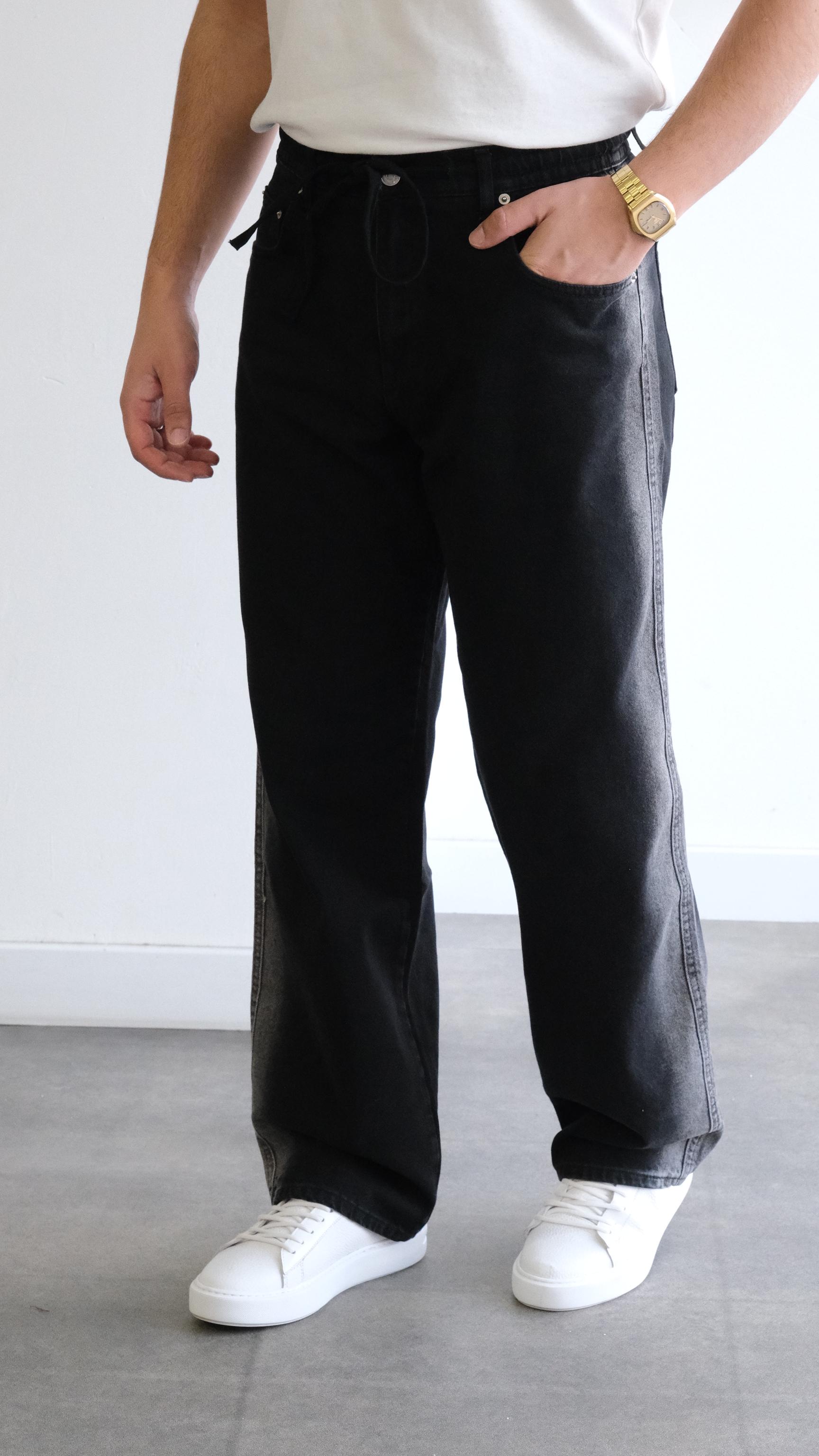 Siyah Yıkamalı Baggy Jean Pantolon